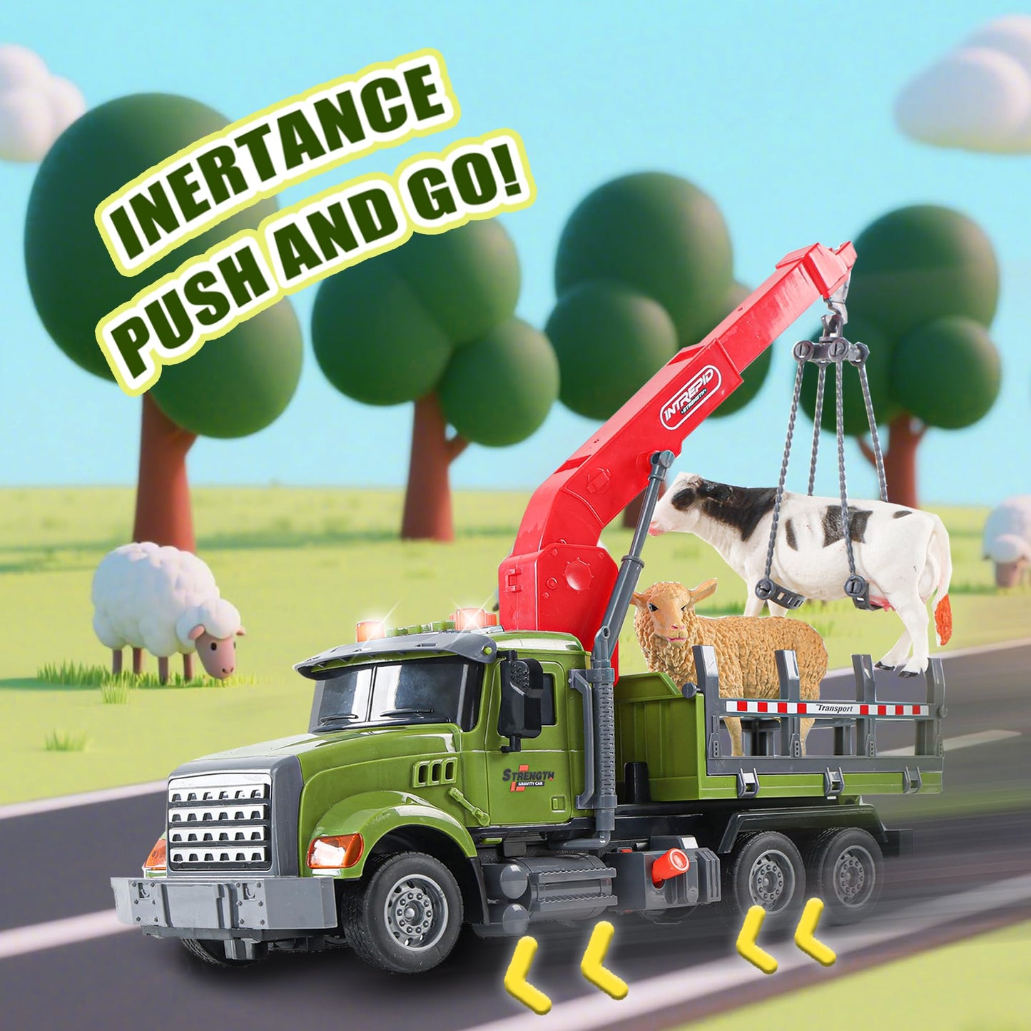 Chyucjl Large Farm Animal Transportation Truck Toy with Crane – Lights & Sounds for Ages 3–7