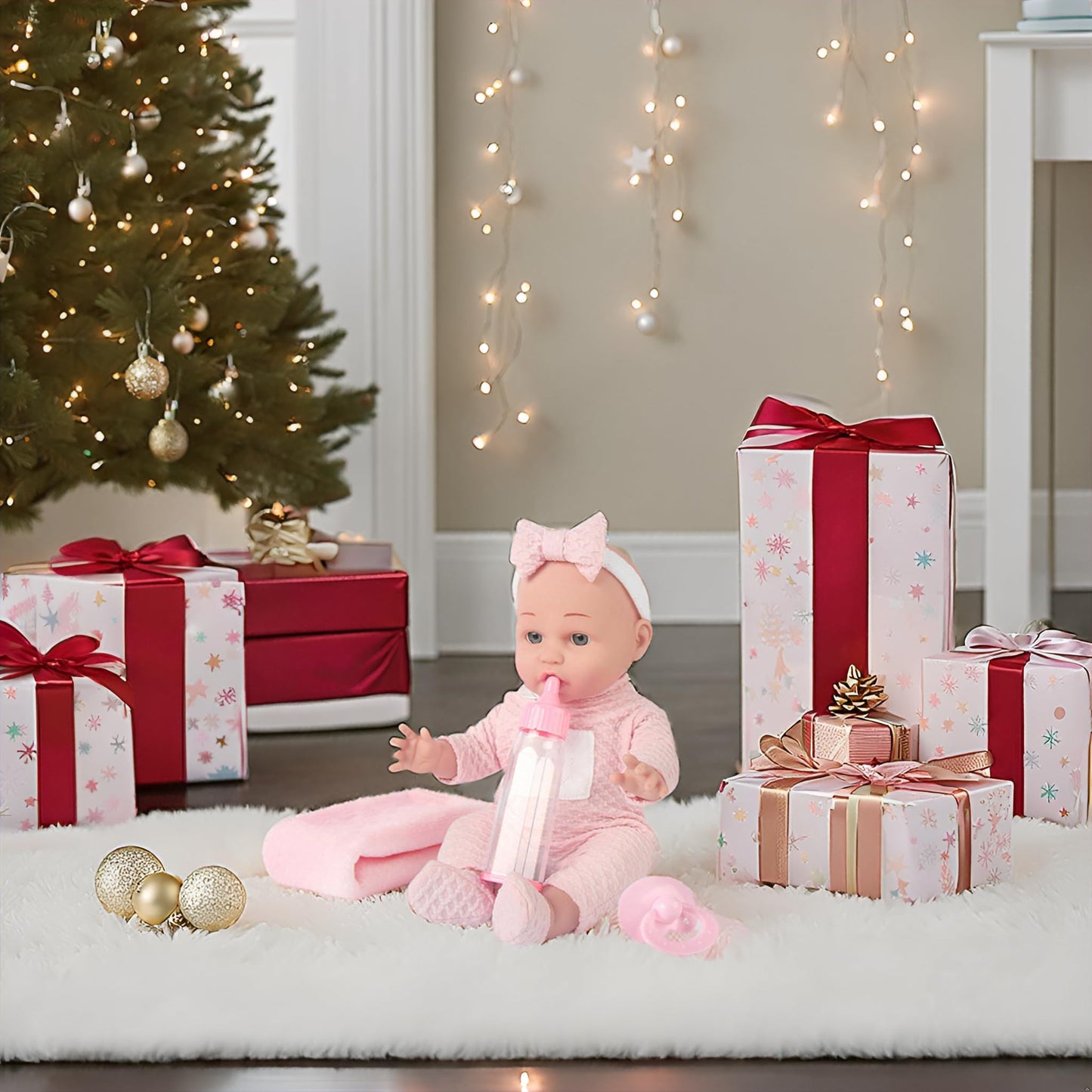 Chyyeerkidd 12in Baby Doll Gift Box – Pacifier, Bottle & Blanket | 3+ Pink