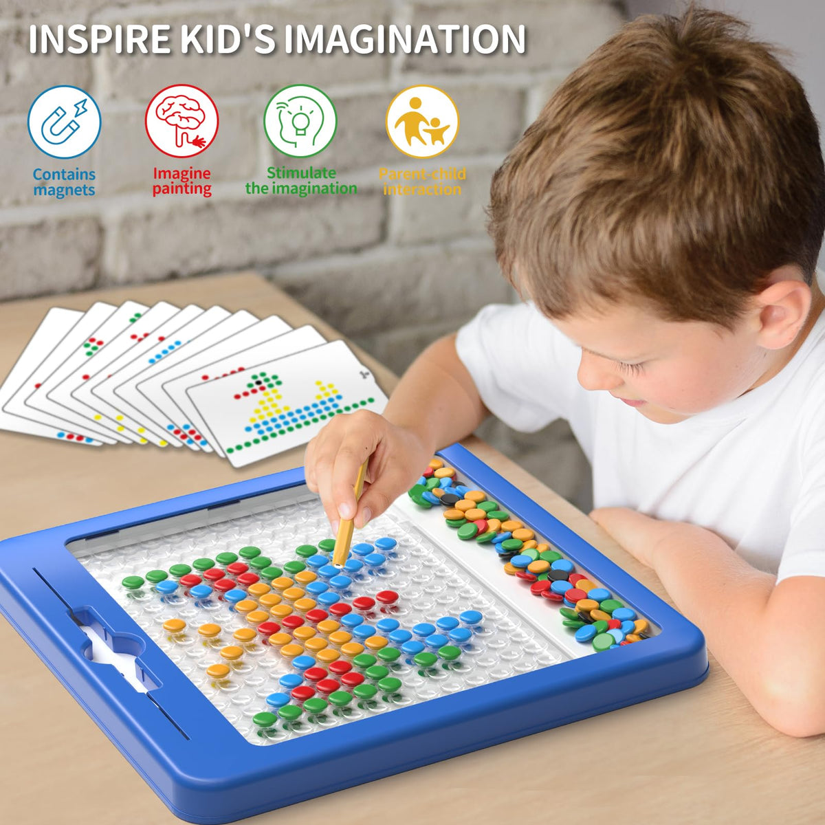 Ci Vetch Large Magnetic Dots Board for Toddlers – 12x12 Inch Magnetic Drawing Board with Pattern Cards