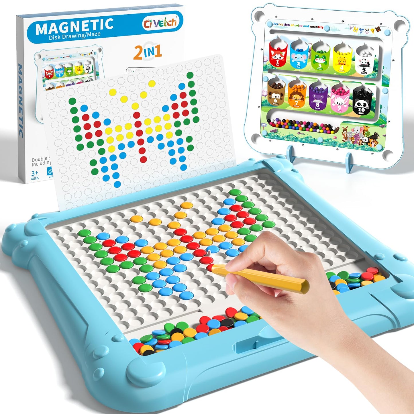 Ci Vetch 2-in-1 Large Magnetic Drawing Board for Toddlers & Kids | Color & Number Maze