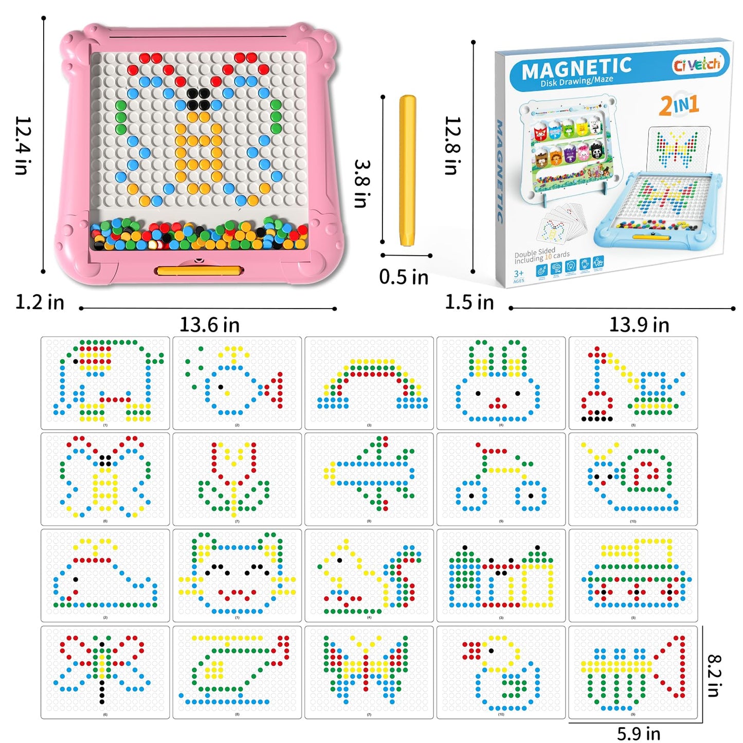 Ci Vetch 2-IN-1 Magnetic Drawing Board – Color Maze & Dot Art for Kids (Ages 3-8)