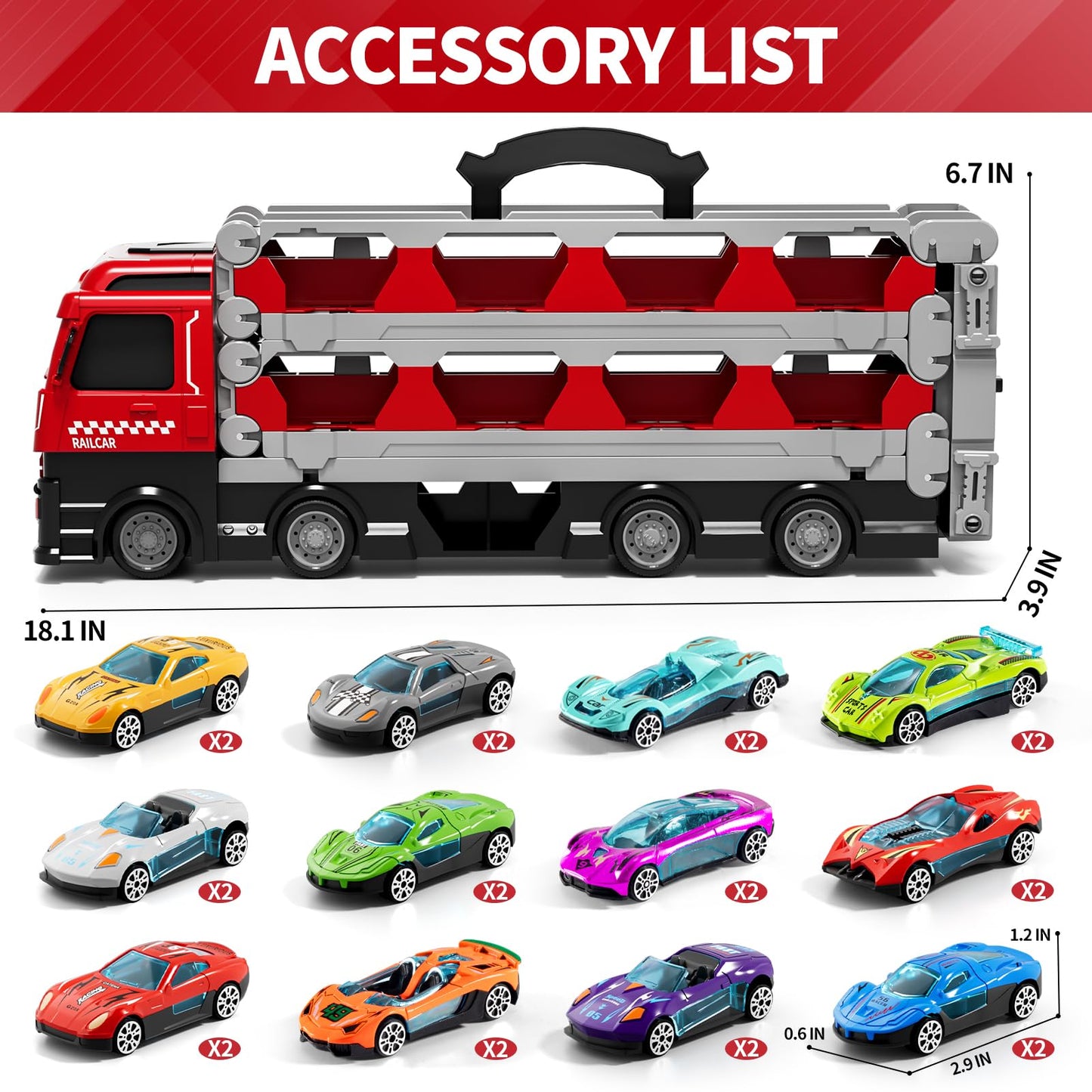 Ci Vetch 78-Inch Transport Truck + 24 Die-Cast Cars – Race Track Playset