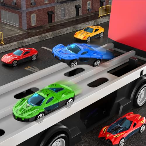 Ci Vetch 78-Inch Transport Truck Toy Set – 24 Die-Cast Cars, Dual-Launcher Race Track for Ages 1–7