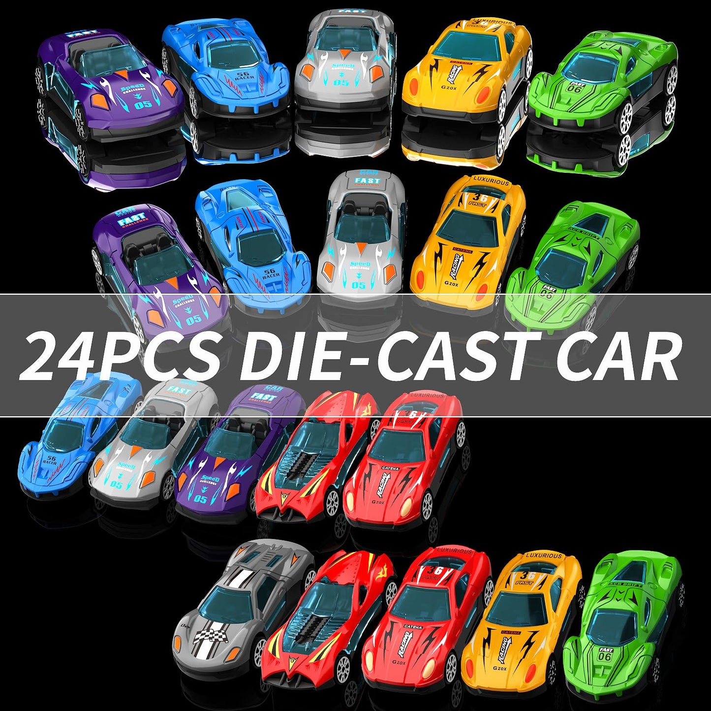 Ci Vetch Large Truck Toys for Toddlers 1-7 — 24 Die-Cast Cars + 78-Inch Race Track
