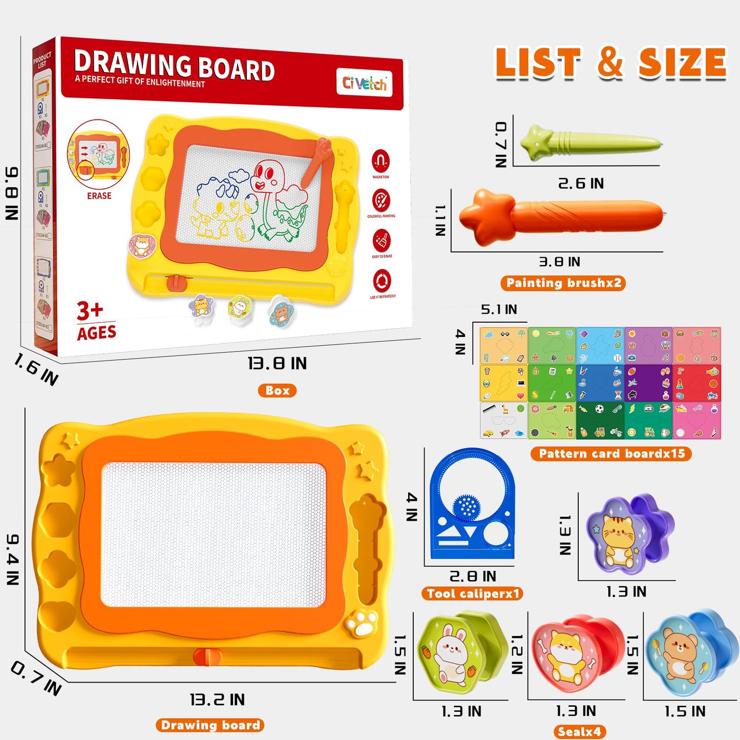 Ci Vetch Large Magnetic Drawing Board for 3-6 Year Olds | Mess-Free Doodle Board & Travel Toy