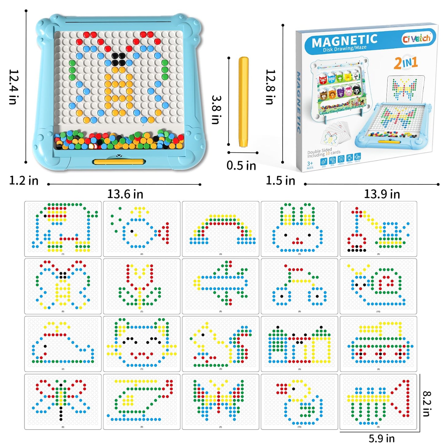 Ci Vetch 2-in-1 Large Magnetic Drawing Board for Toddlers & Kids | Color & Number Maze