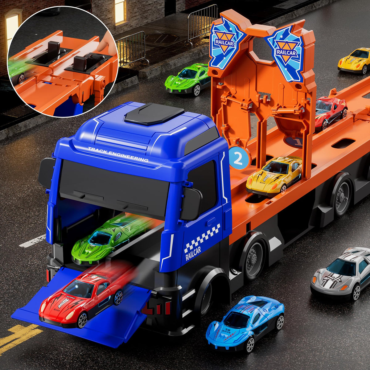 Ci Vetch Large Truck Toys for Toddlers 1-7 — 24 Die-Cast Cars + 78-Inch Race Track