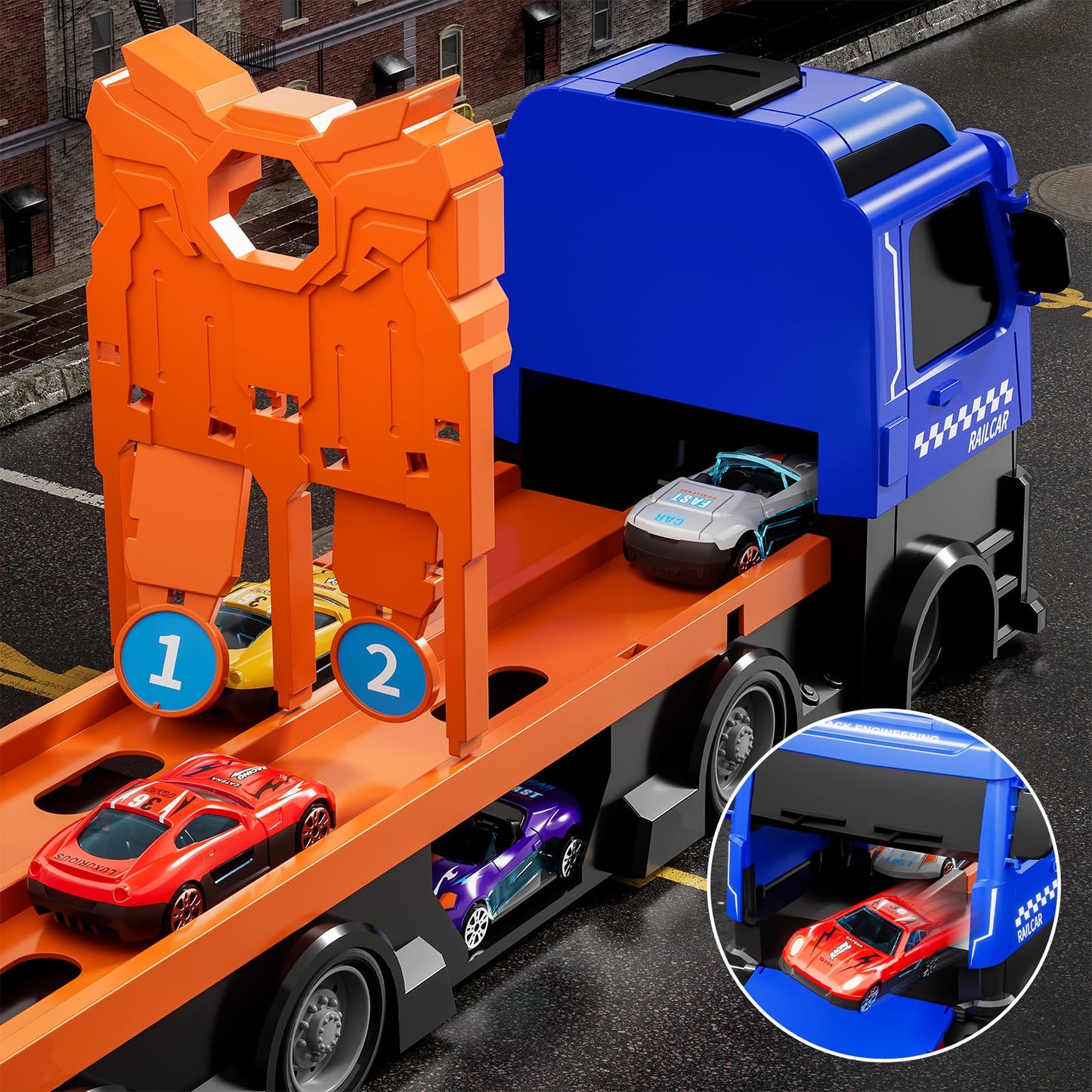 Ci Vetch Large Truck Toys for Toddlers 1-7 — 24 Die-Cast Cars + 78-Inch Race Track