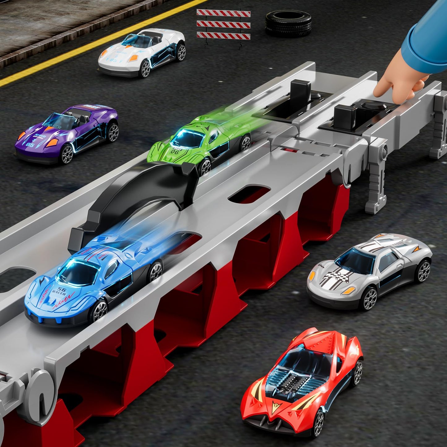 Ci Vetch 78-Inch Transport Truck + 24 Die-Cast Cars – Race Track Playset