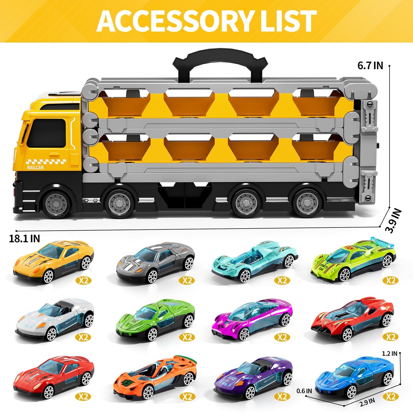 Ci Vetch 78-Inch Transport Truck Toy Set – 24 Die-Cast Cars, Dual-Launcher Race Track for Ages 1–7