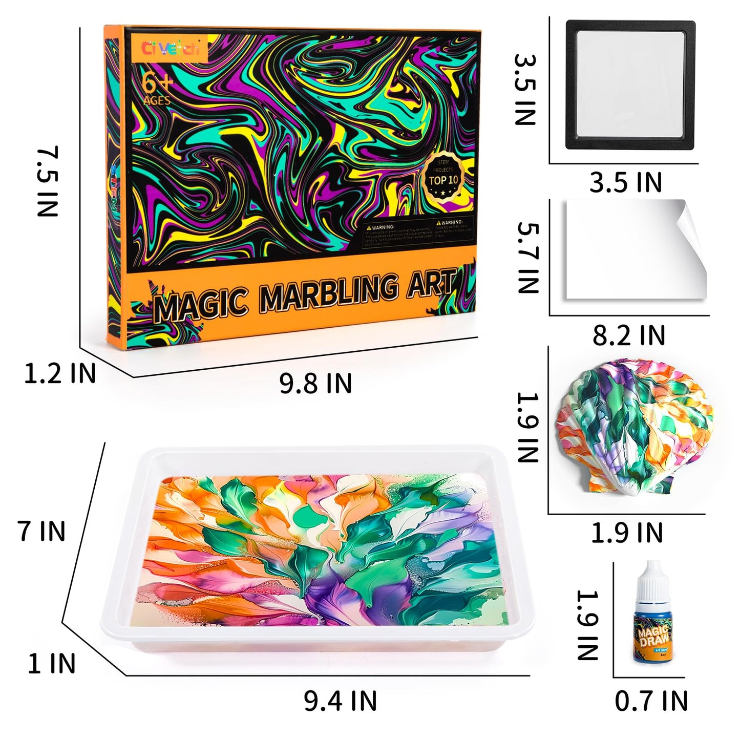 Ci Vetch Water Marbling Paint Kit for Kids – Non-Toxic Creative Arts & Crafts