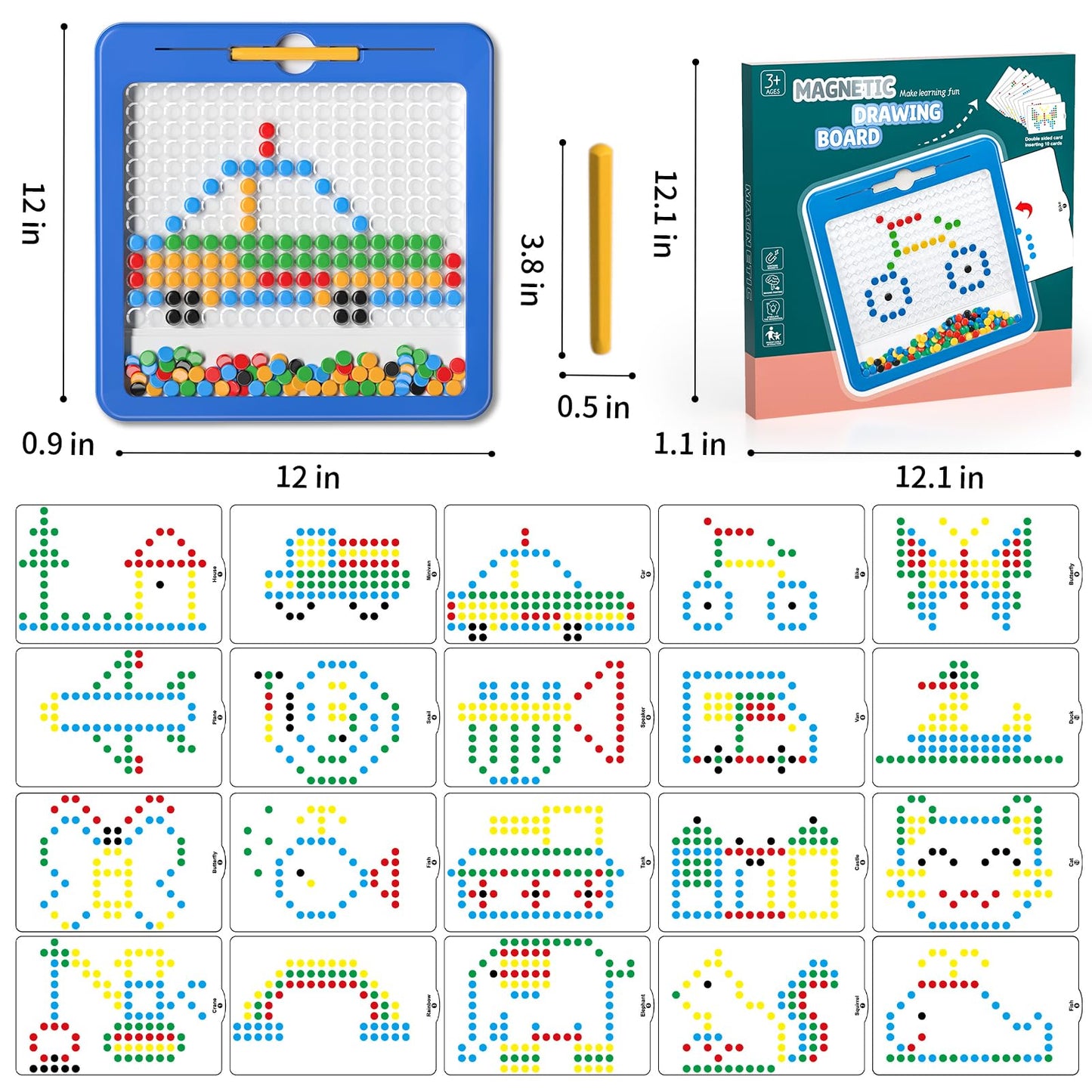 Ci Vetch Large Magnetic Dots Board for Toddlers – 12x12 Inch Magnetic Drawing Board with Pattern Cards