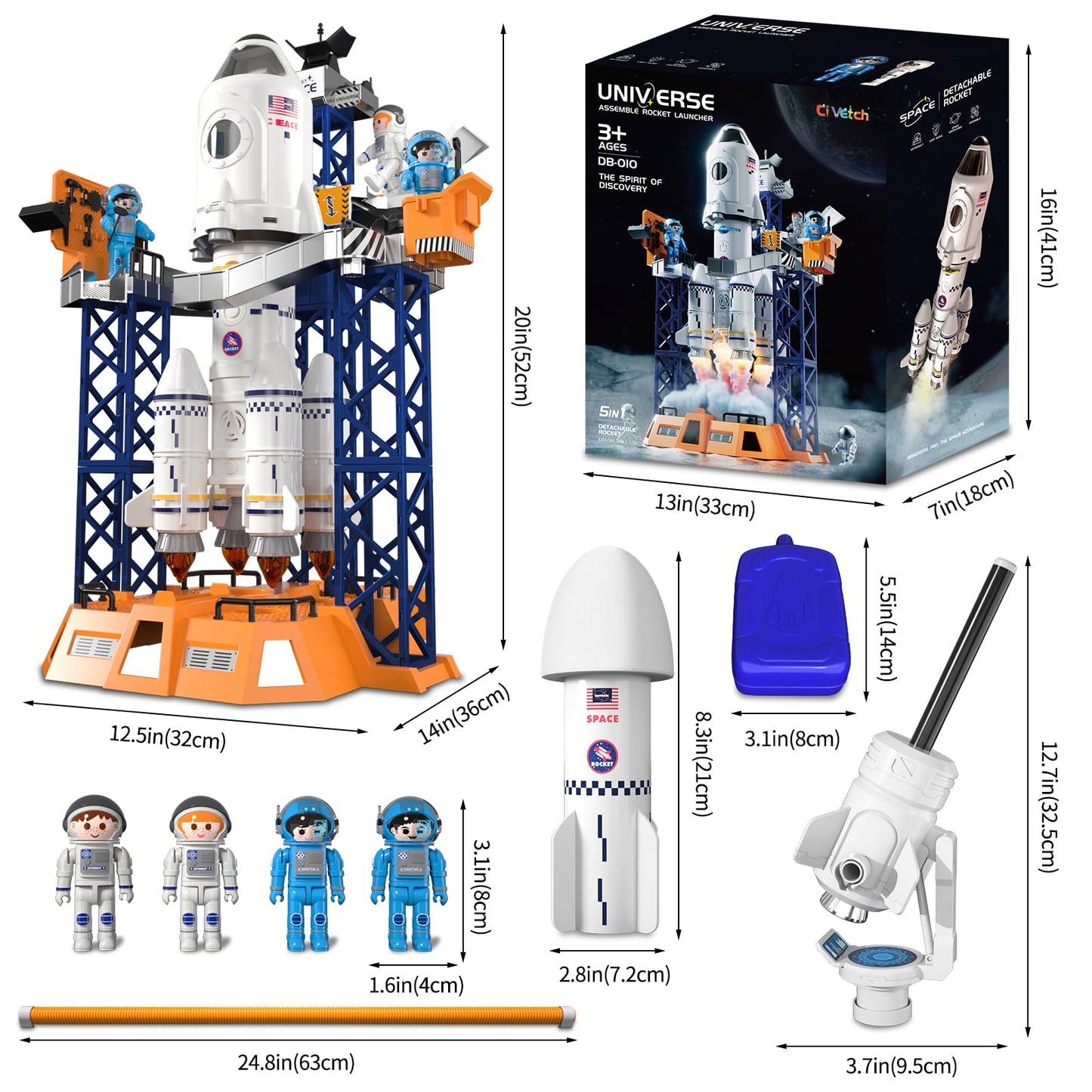 Ci Vetch Rocket Launcher Space Shuttle Toy – 2-in-1 STEM Building Set for Kids (Ages 3–9)