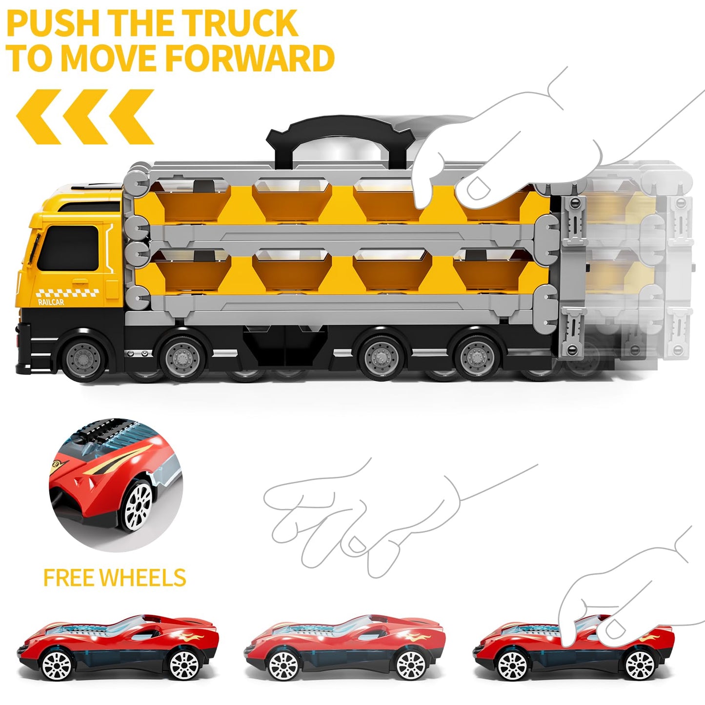 Ci Vetch 78-Inch Transport Truck Toy Set – 24 Die-Cast Cars, Dual-Launcher Race Track for Ages 1–7