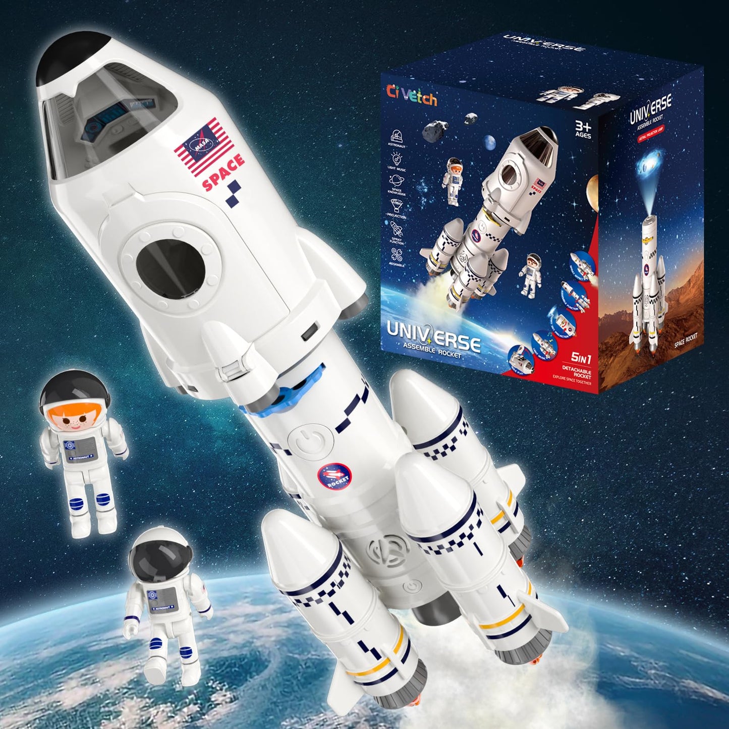 Ci Vetch 5-in-1 Space Shuttle Rocket Toy – STEM Aerospace Kit for Kids 3-9