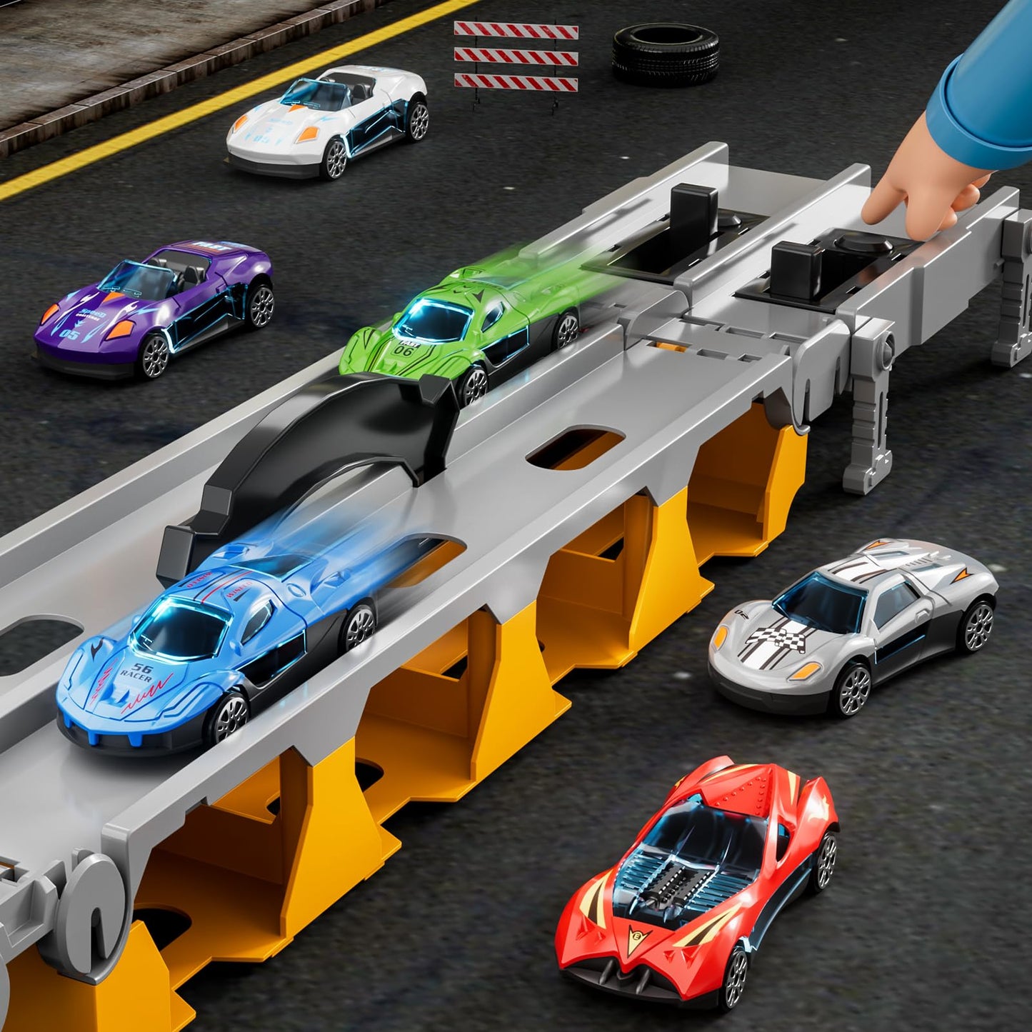 Ci Vetch 78-Inch Transport Truck Toy Set – 24 Die-Cast Cars, Dual-Launcher Race Track for Ages 1–7