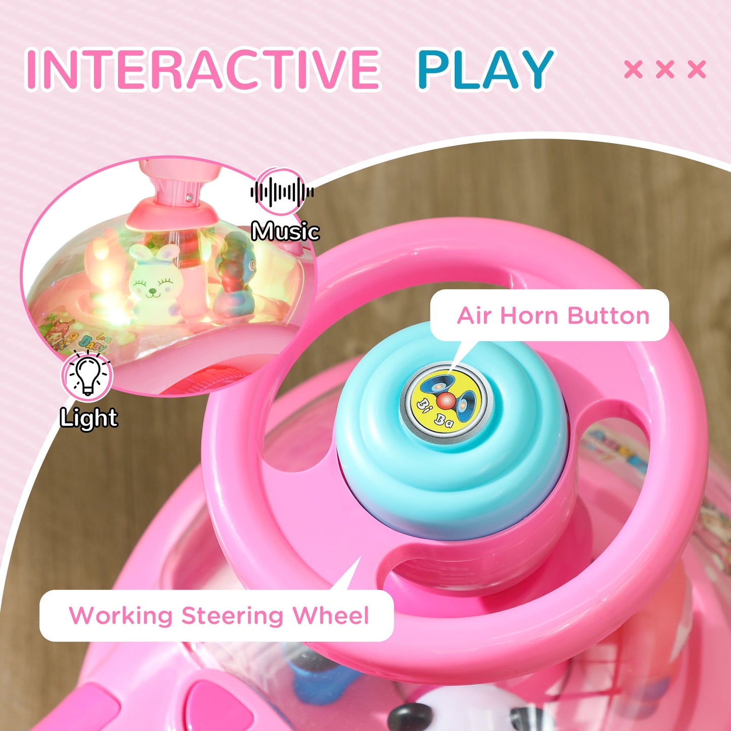 AIYAPLAY Ride on Toy, Foot to Floor Design with Music, Light, Horn