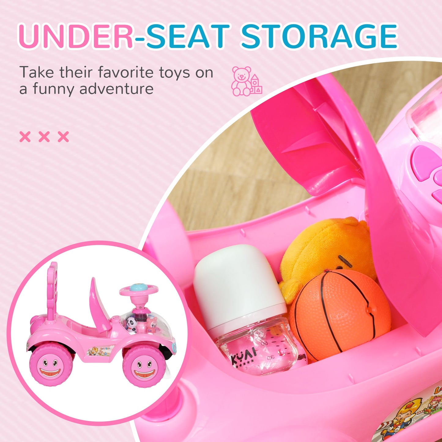 AIYAPLAY Ride on Toy, Foot to Floor Design with Music, Light, Horn