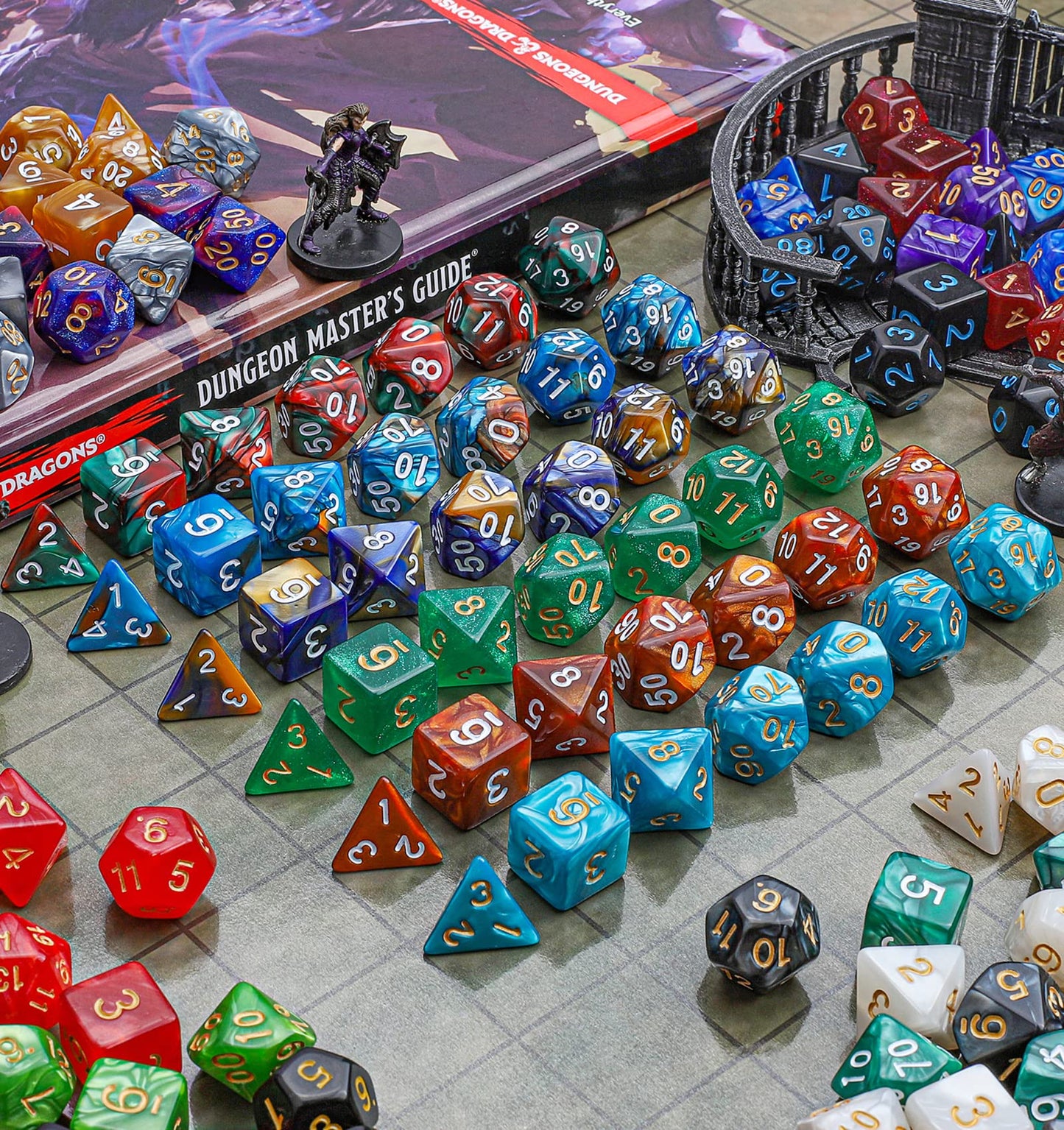 CiaraQ 182-Piece DND Dice Kit: 26 Sets of Polyhedral Dice + Large Drawstring Bag