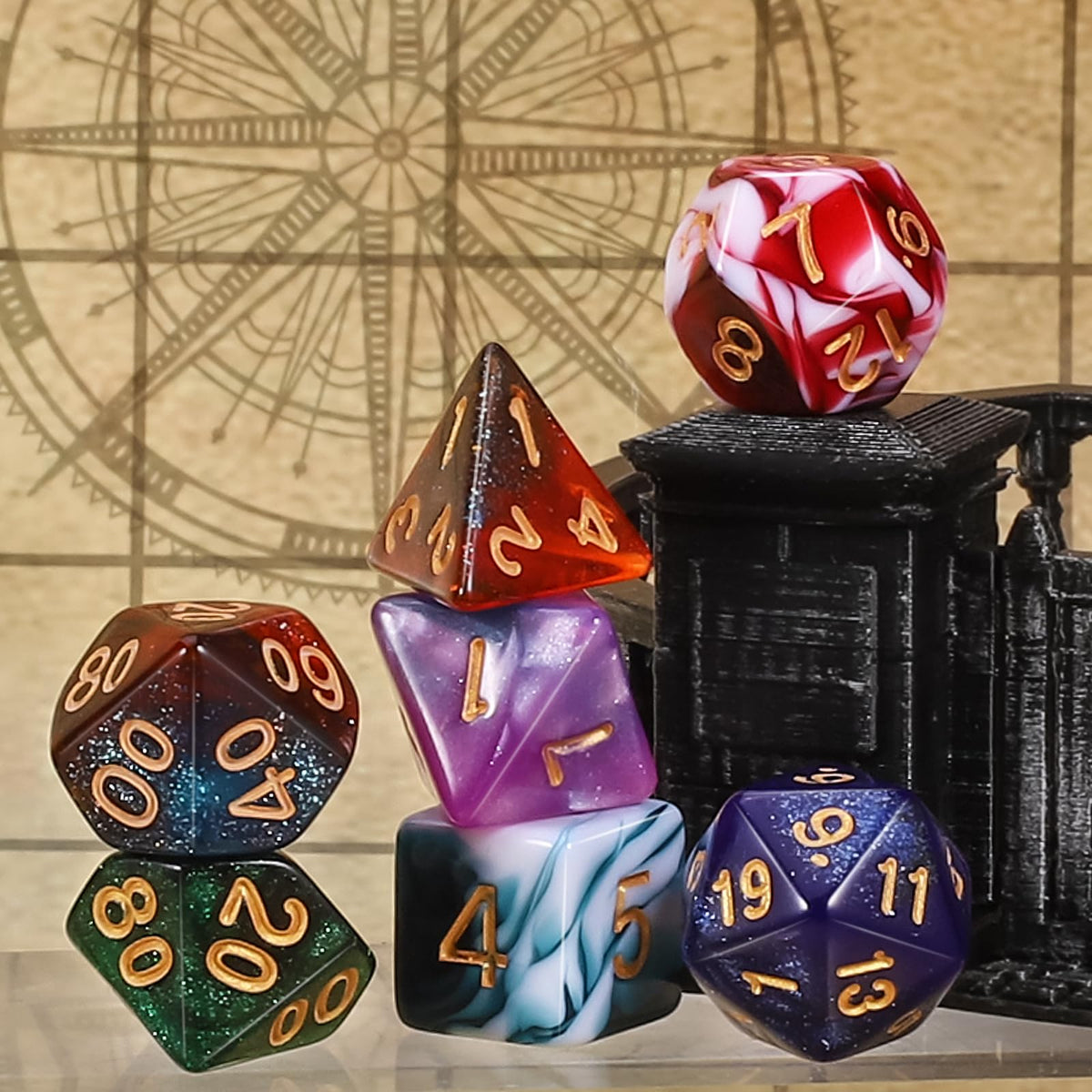 CiaraQ Polyhedral Dice Set – 42pc Multi-Color DND RPG Dice with Tray