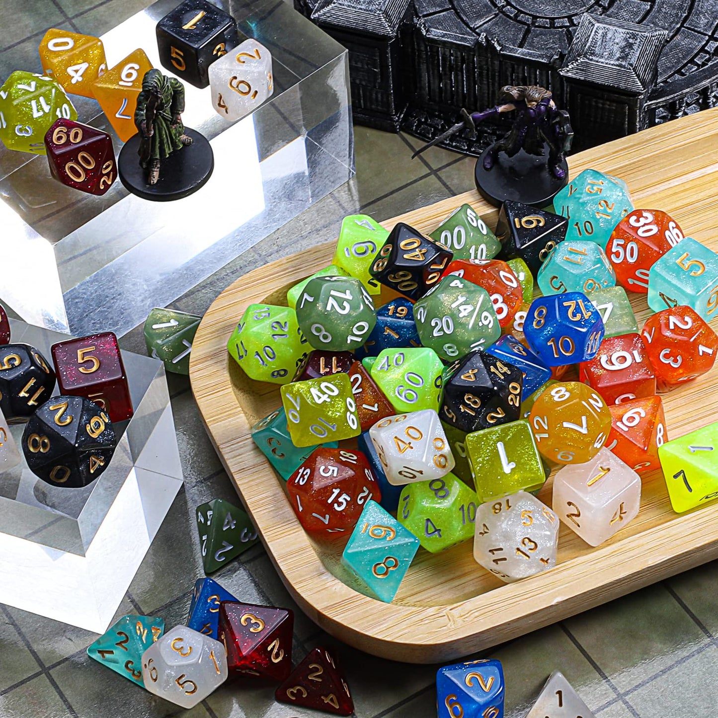CiaraQ Polyhedral Dice Set - 70-Piece Monochrome DND Dice for D&D