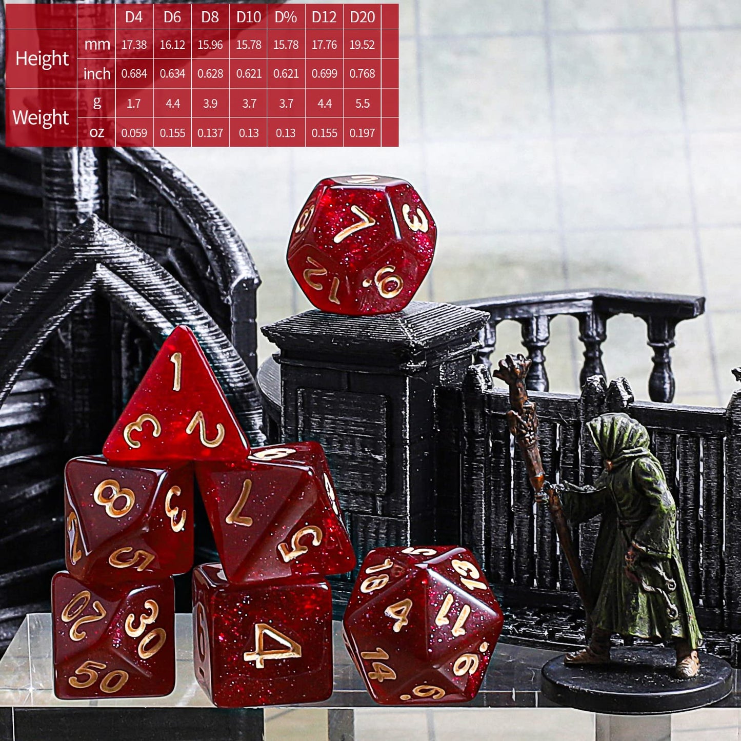 CiaraQ Polyhedral Dice Set - 70-Piece Monochrome DND Dice for D&D