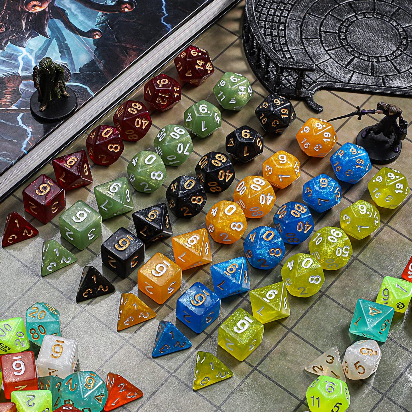 CiaraQ Polyhedral Dice Set - 70-Piece Monochrome DND Dice for D&D