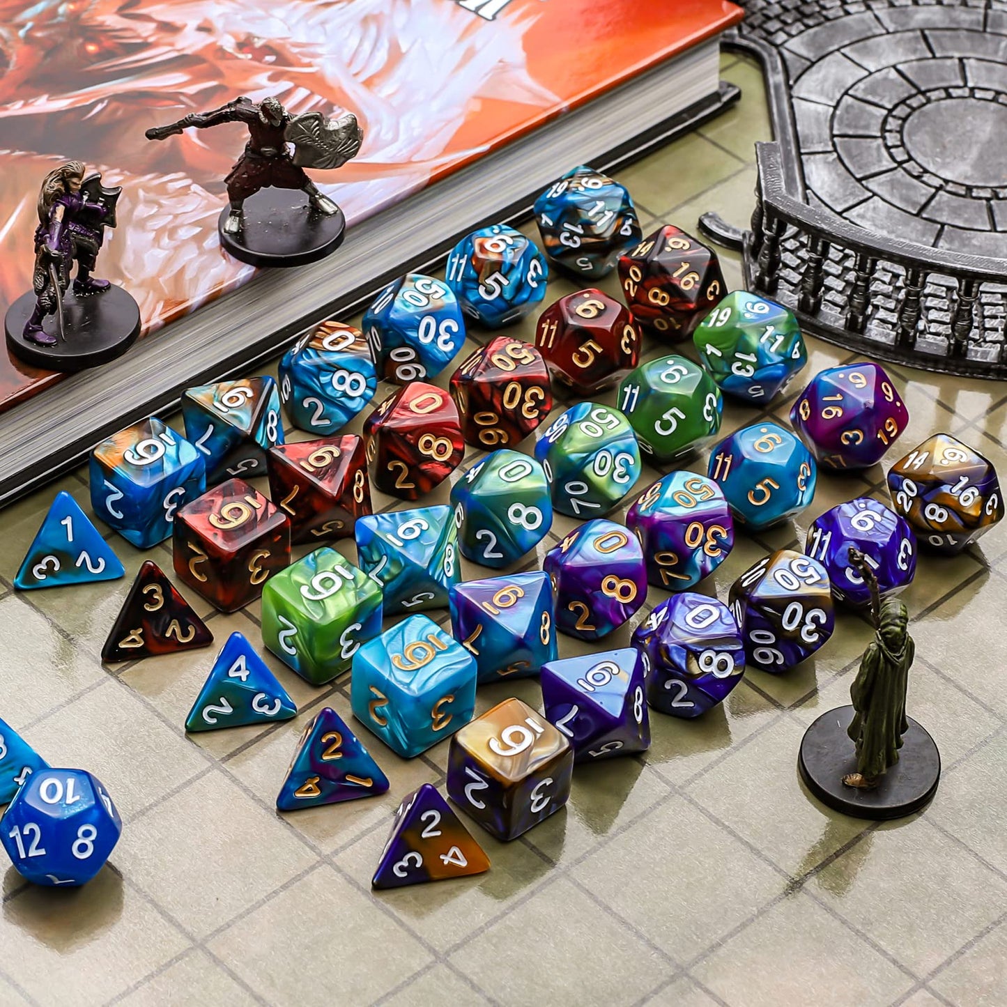 CiaraQ Polyhedral Dice Set – 35pc Double-Color DND RPG Dice for Dungeons & Dragons