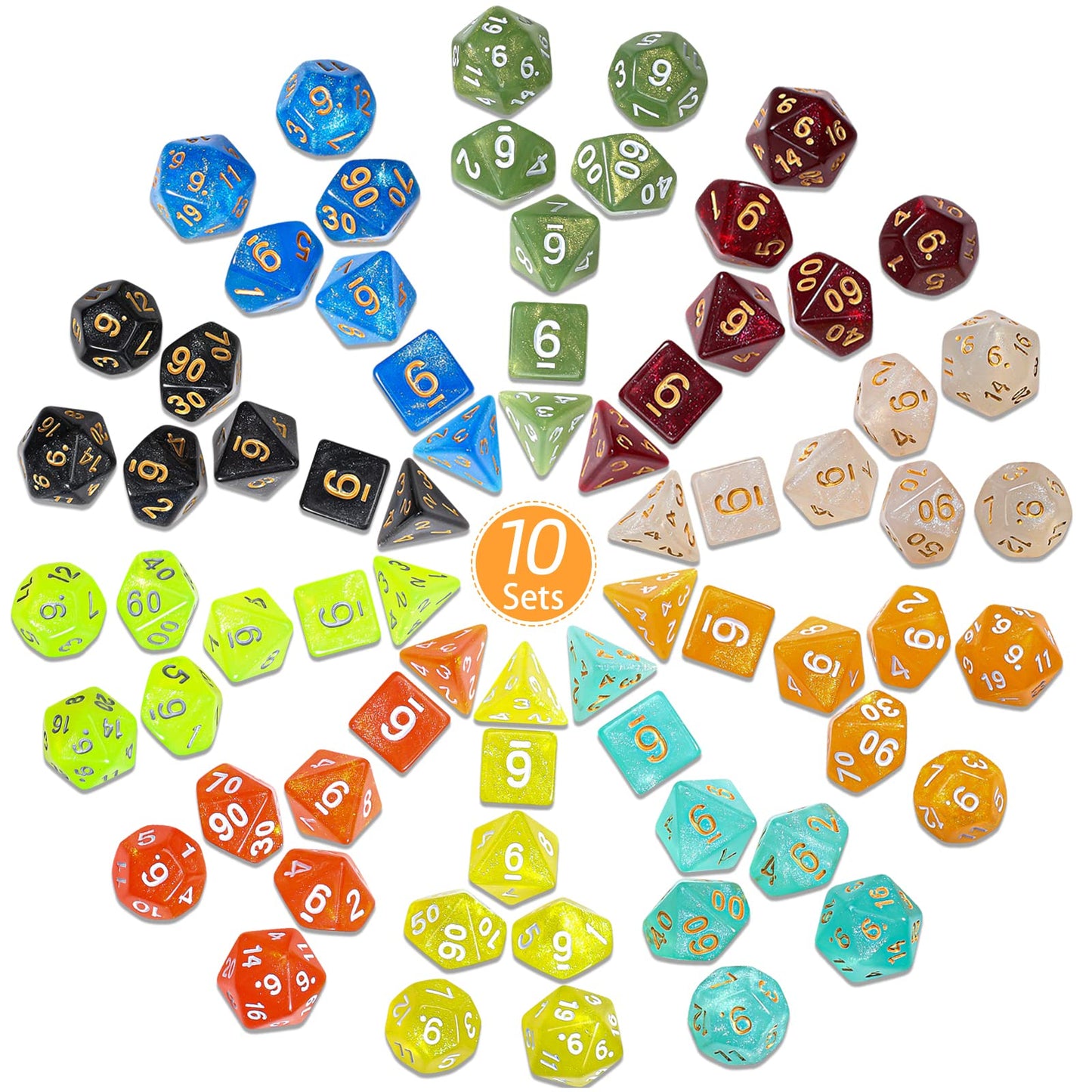 CiaraQ Polyhedral Dice Set - 70-Piece Monochrome DND Dice for D&D