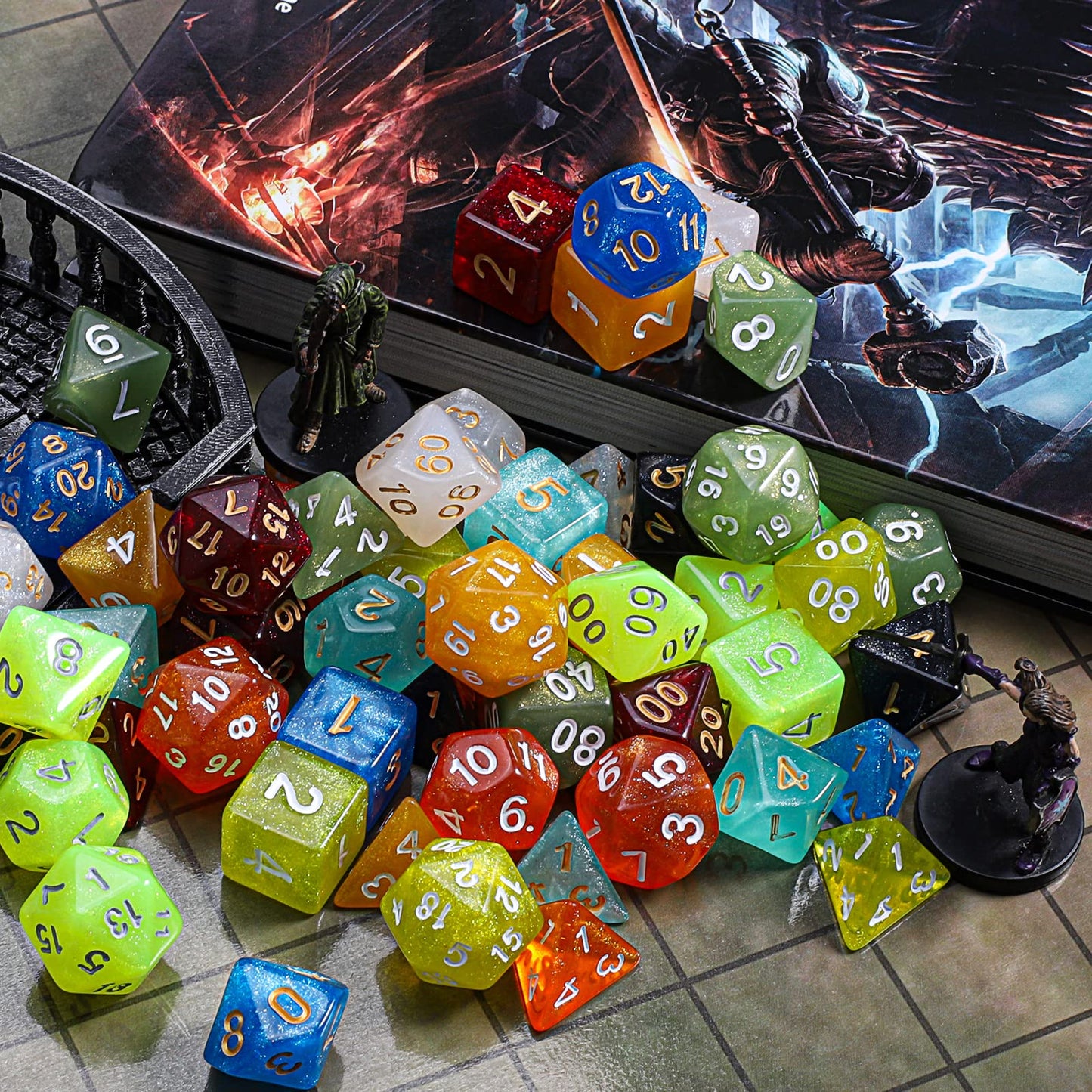 CiaraQ Polyhedral Dice Set - 70-Piece Monochrome DND Dice for D&D