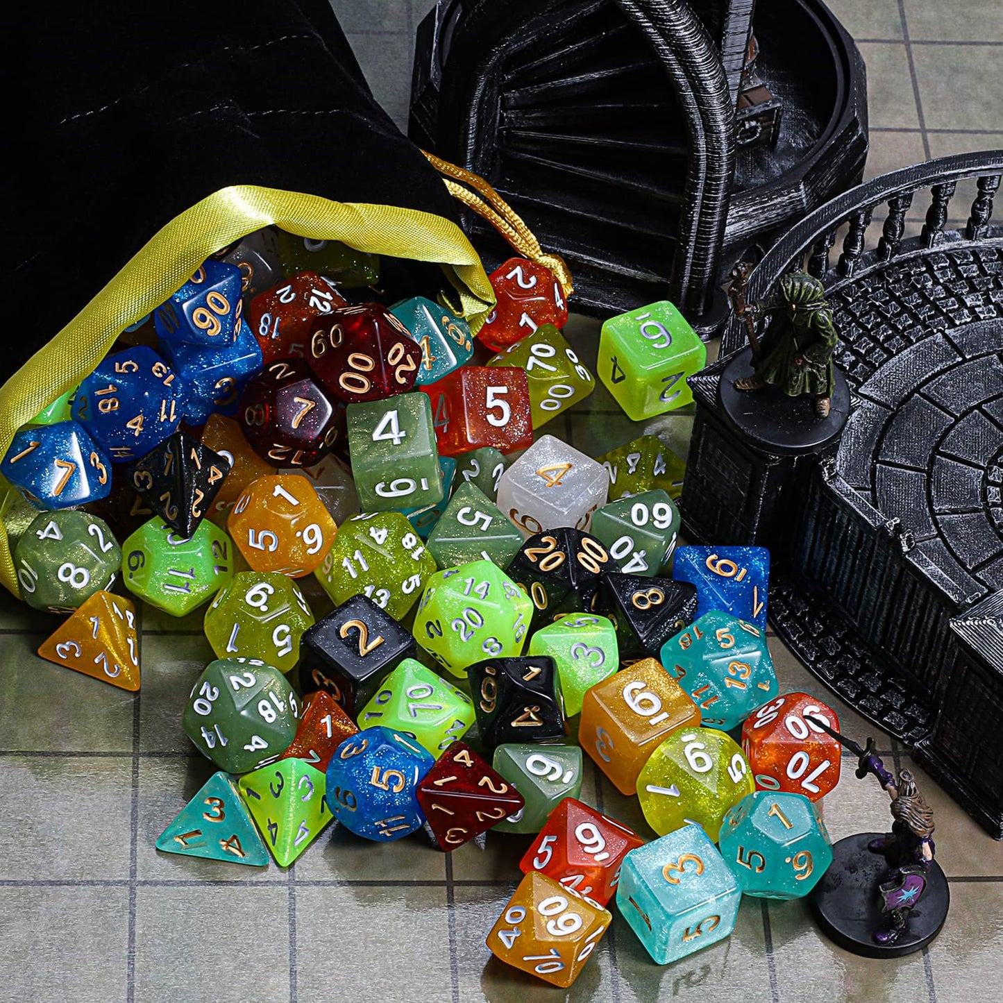 CiaraQ Polyhedral Dice Set - 70-Piece Monochrome DND Dice for D&D