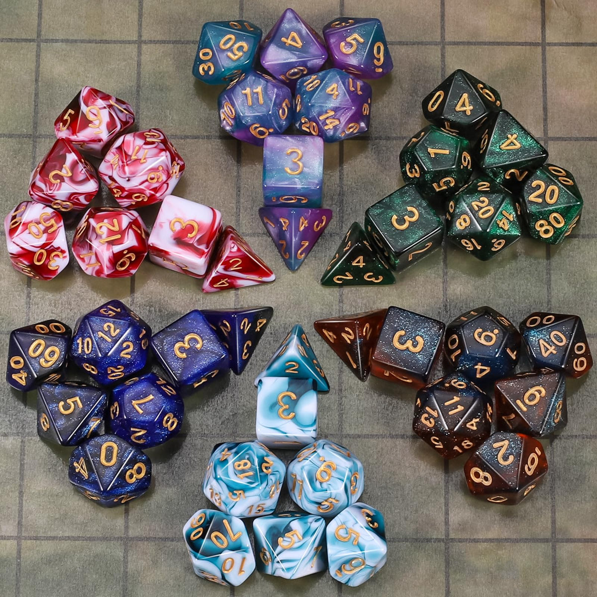 CiaraQ Polyhedral Dice Set – 42pc Multi-Color DND RPG Dice with Tray