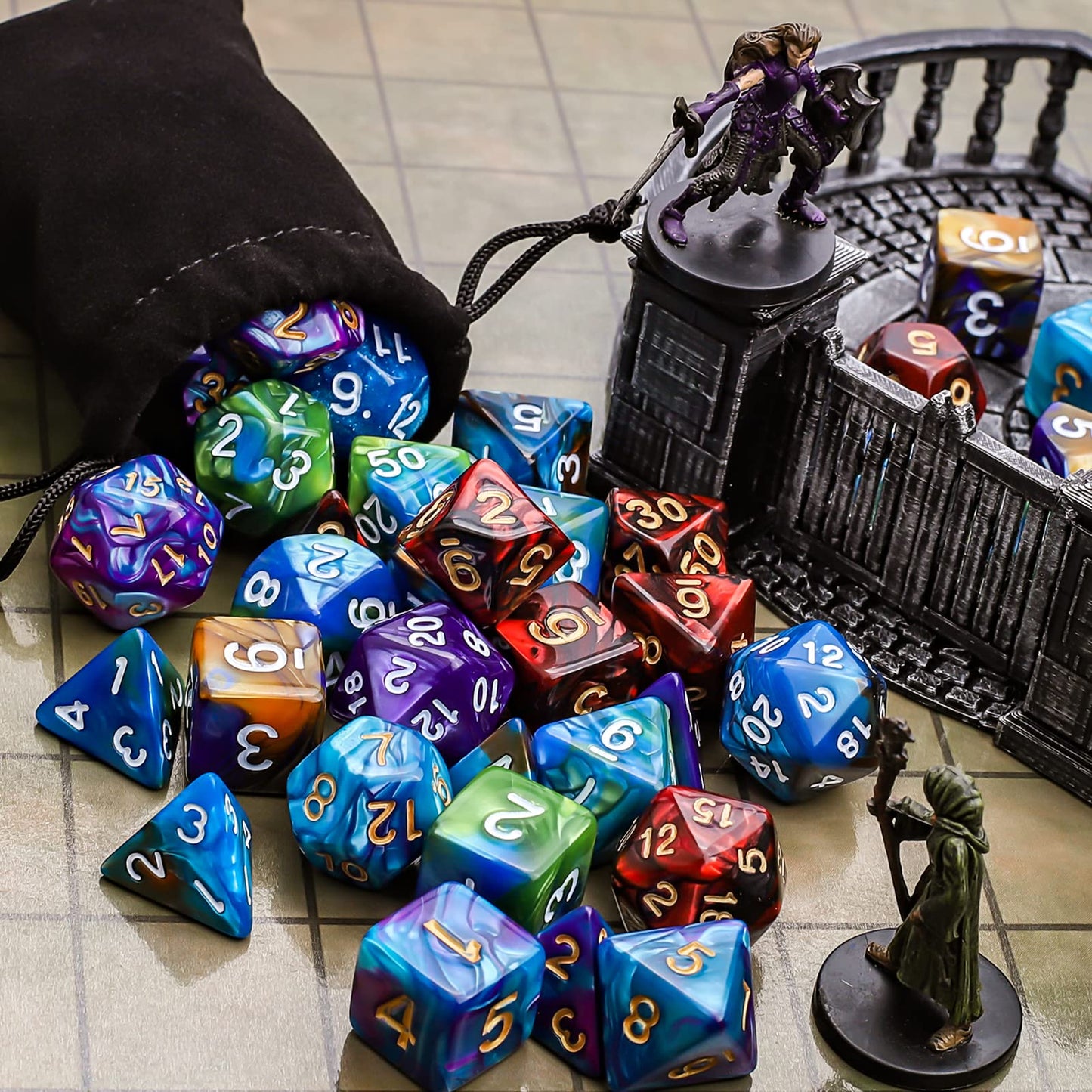 CiaraQ Polyhedral Dice Set – 35pc Double-Color DND RPG Dice for Dungeons & Dragons