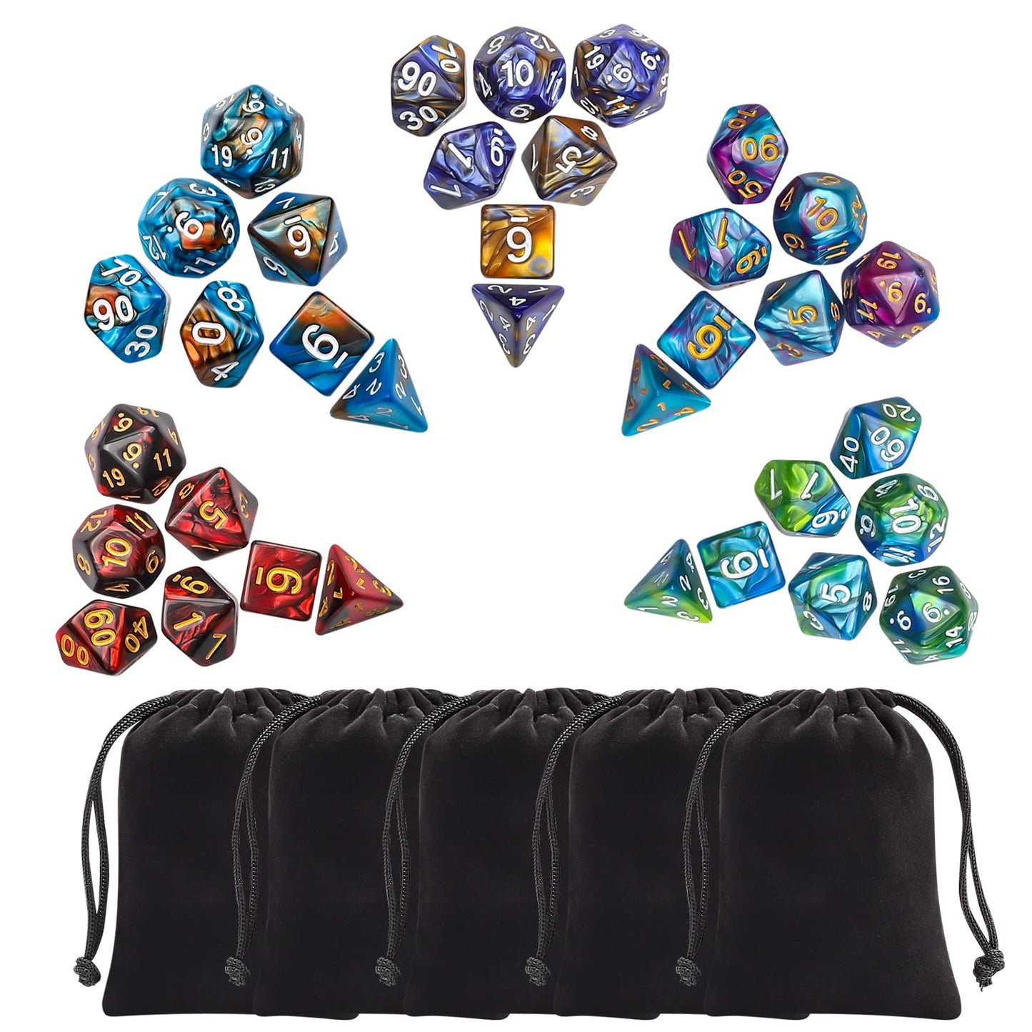CiaraQ Polyhedral Dice Set – 35pc Double-Color DND RPG Dice for Dungeons & Dragons