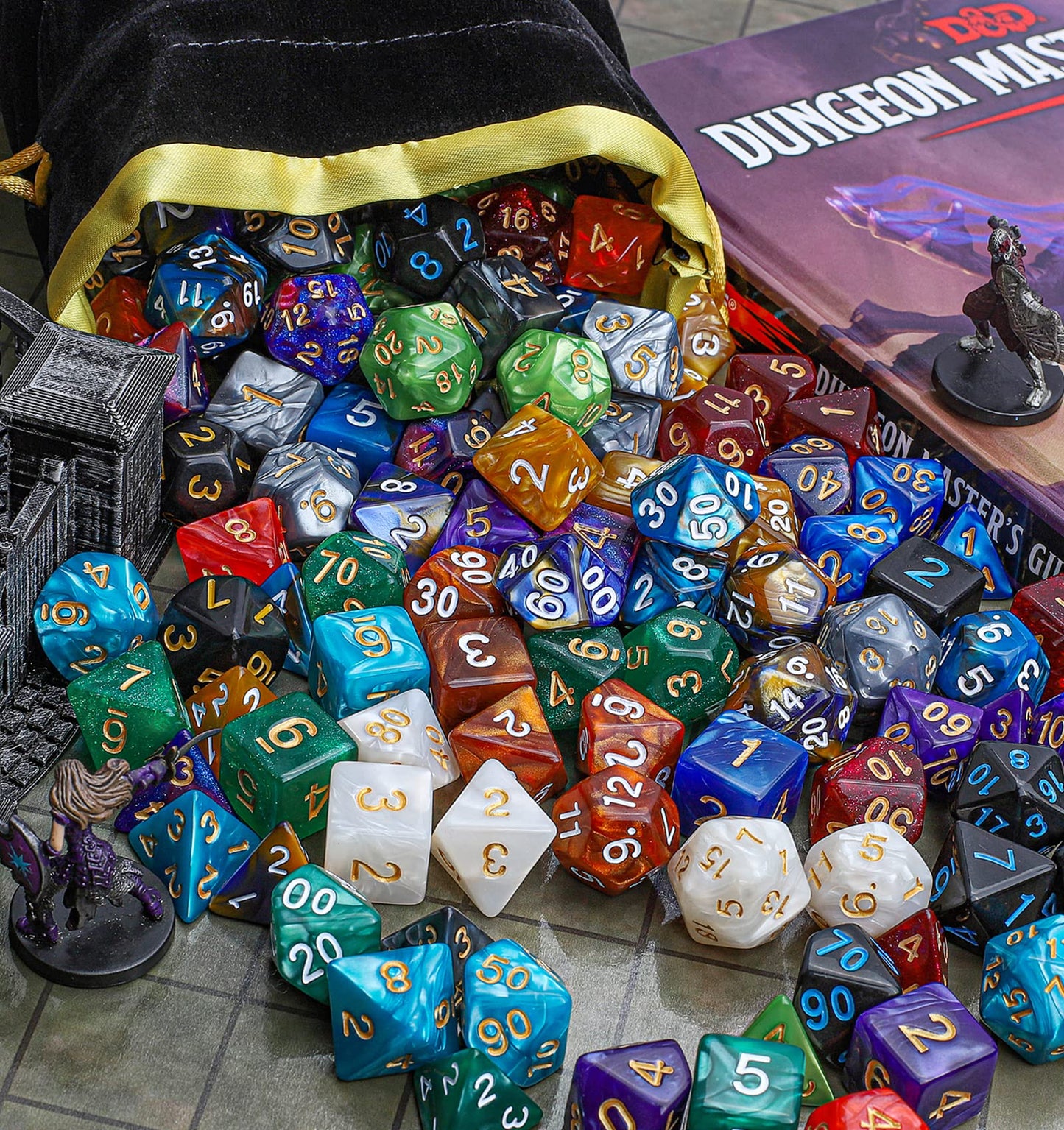 CiaraQ 182-Piece DND Dice Kit: 26 Sets of Polyhedral Dice + Large Drawstring Bag