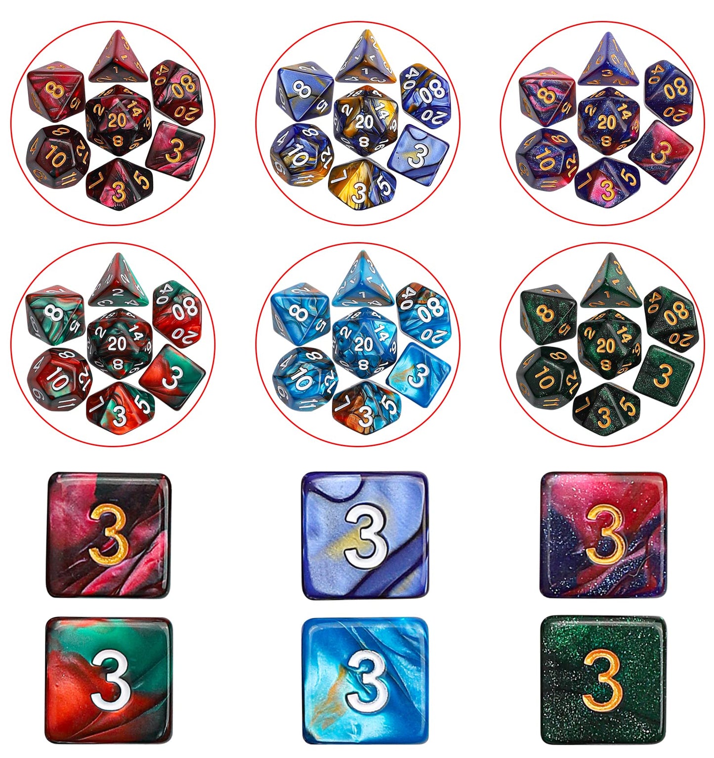 CiaraQ 182-Piece DND Dice Kit: 26 Sets of Polyhedral Dice + Large Drawstring Bag
