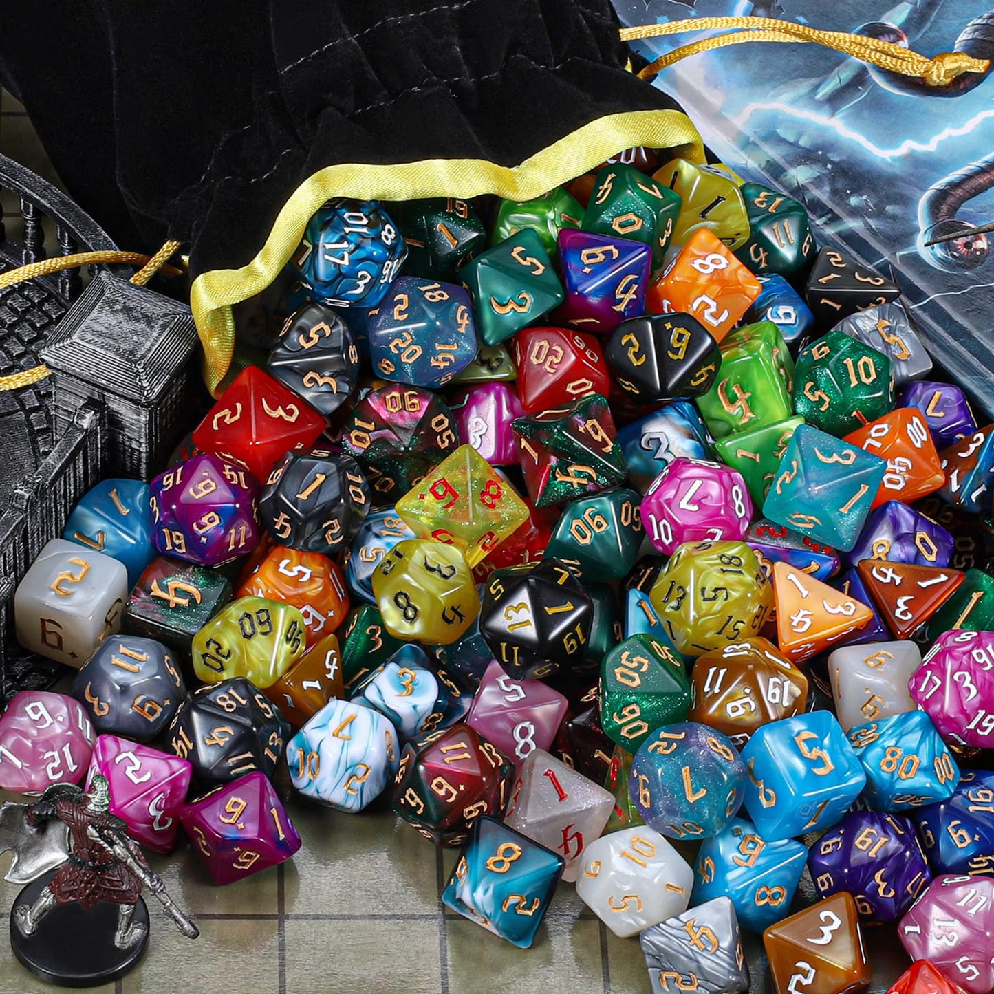CiaraQ DND Dice Set – 182pcs Polyhedral Dice (26 x 7) with Drawstring Bag