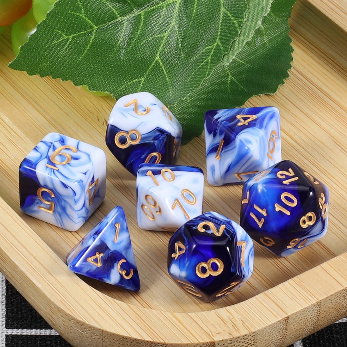 CiaraQ DND Polyhedral Dice Set with Velvet Bag – Blue Mixed White, for D&D & MTG
