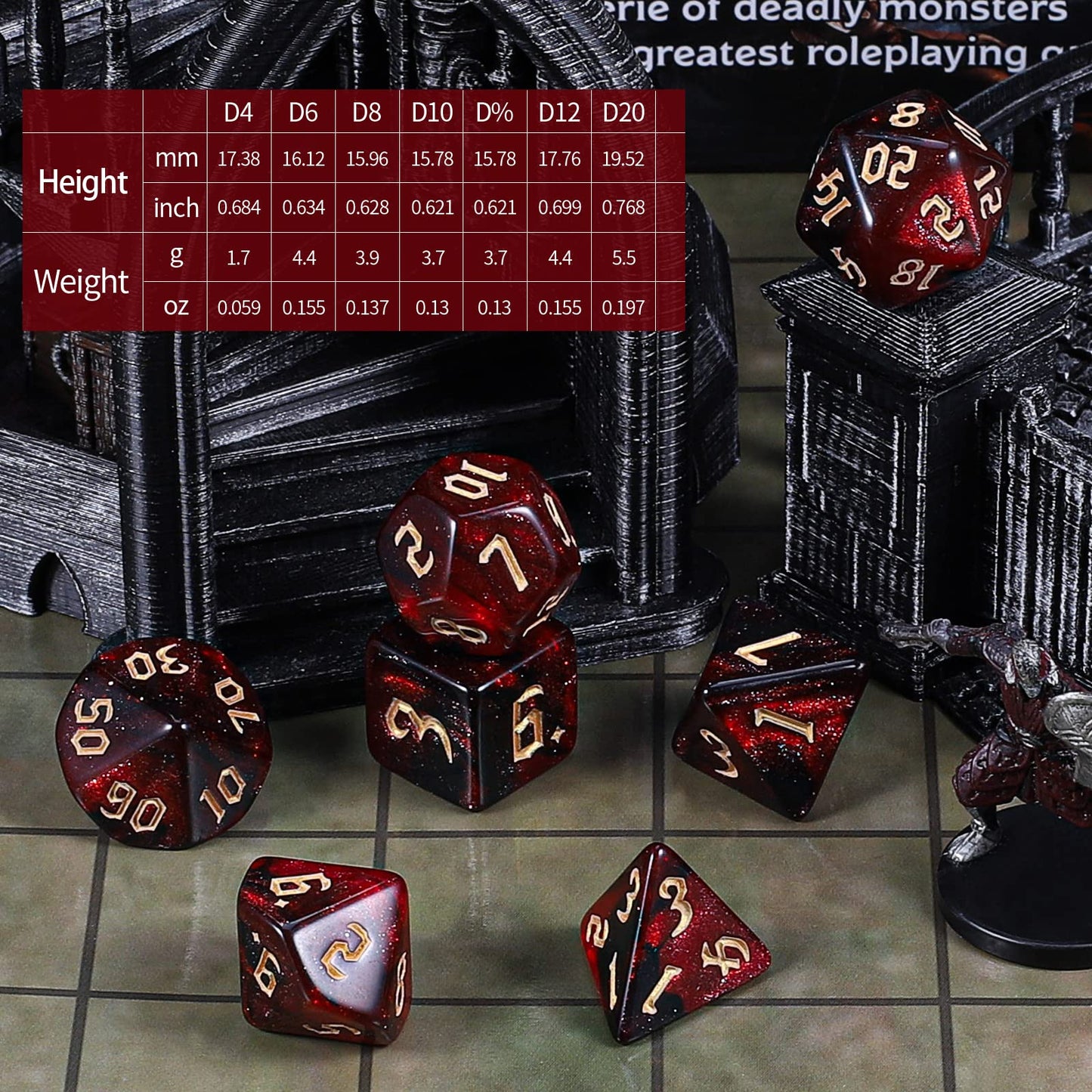 CiaraQ DND Dice Set – 182pcs Polyhedral Dice (26 x 7) with Drawstring Bag