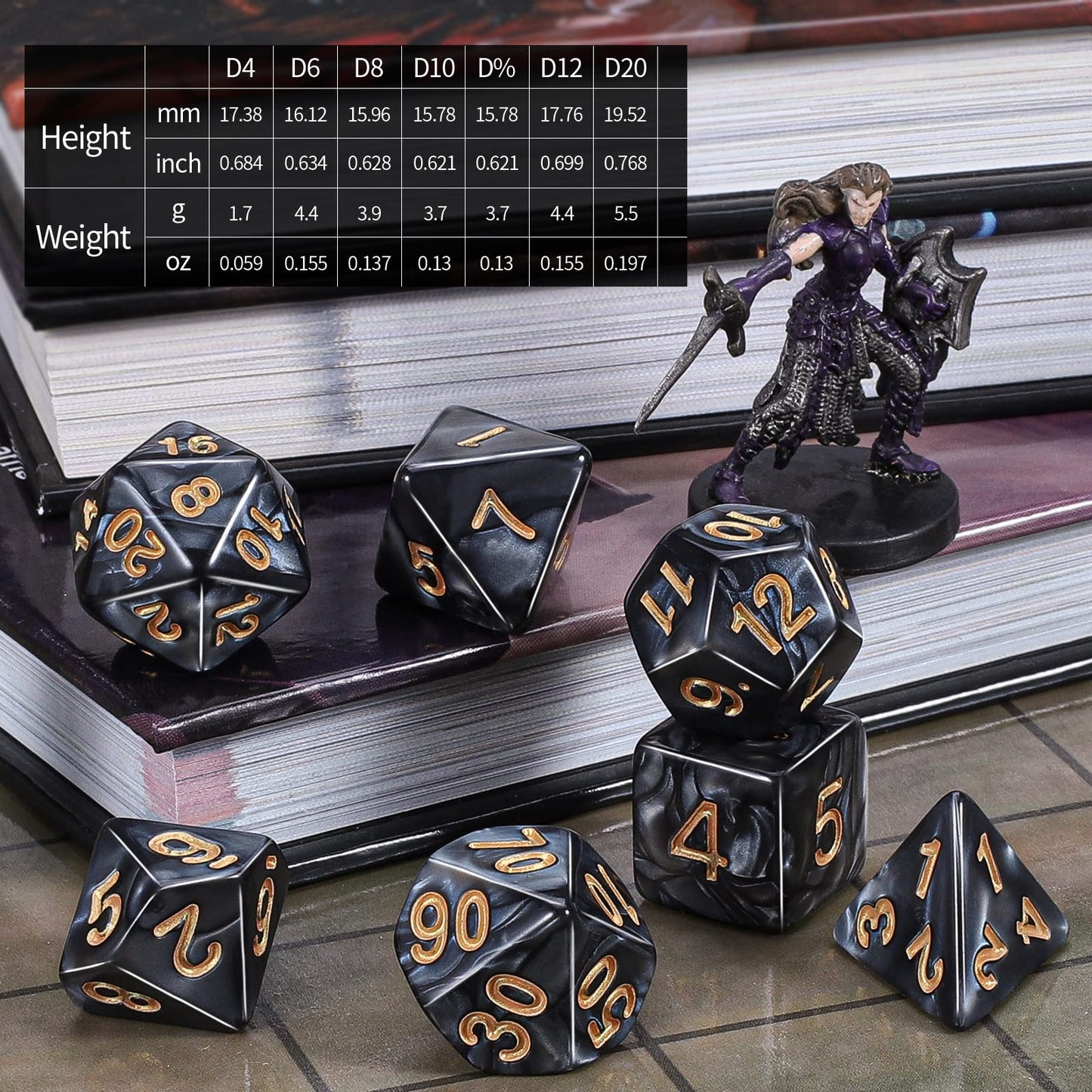CiaraQ 182-Piece DND Dice Kit: 26 Sets of Polyhedral Dice + Large Drawstring Bag