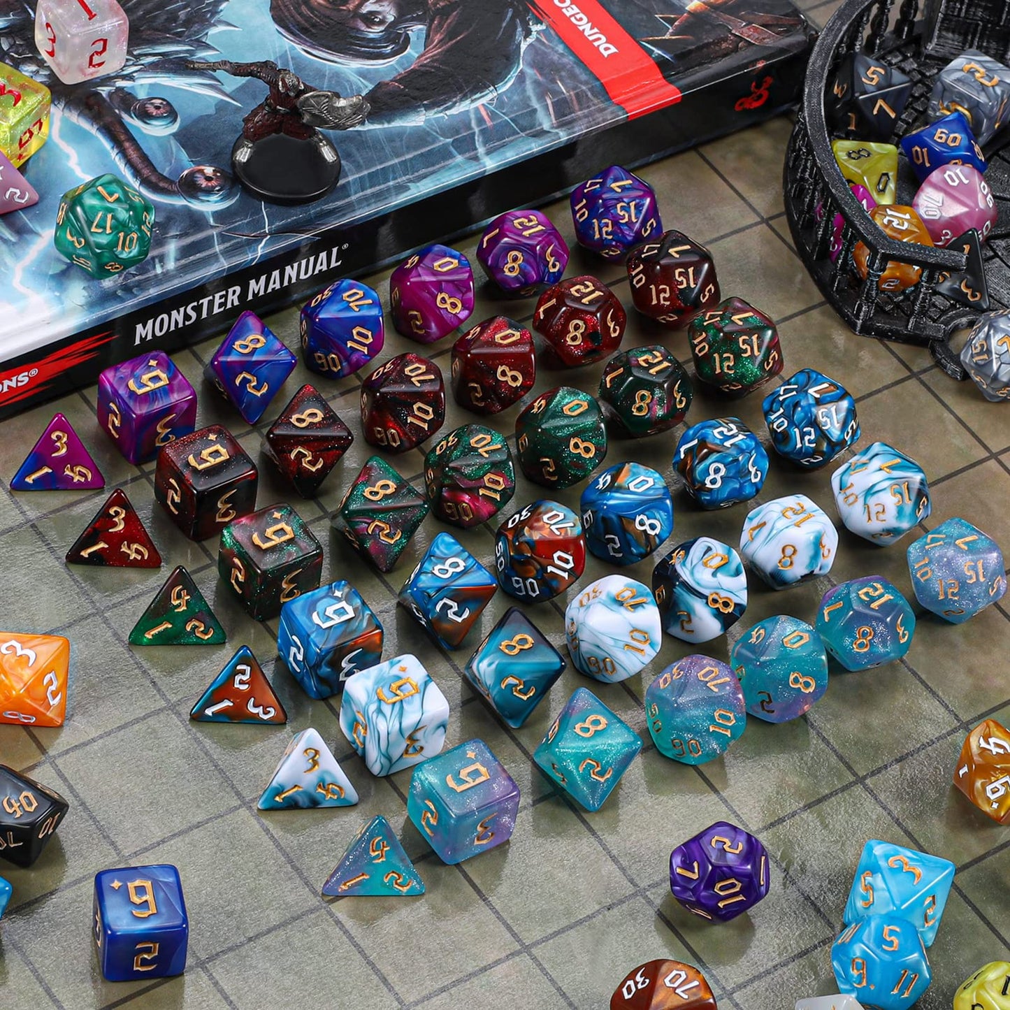 CiaraQ DND Dice Set – 182pcs Polyhedral Dice (26 x 7) with Drawstring Bag