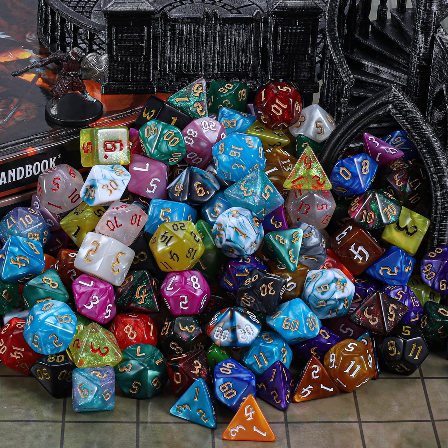 CiaraQ DND Dice Set – 182pcs Polyhedral Dice (26 x 7) with Drawstring Bag