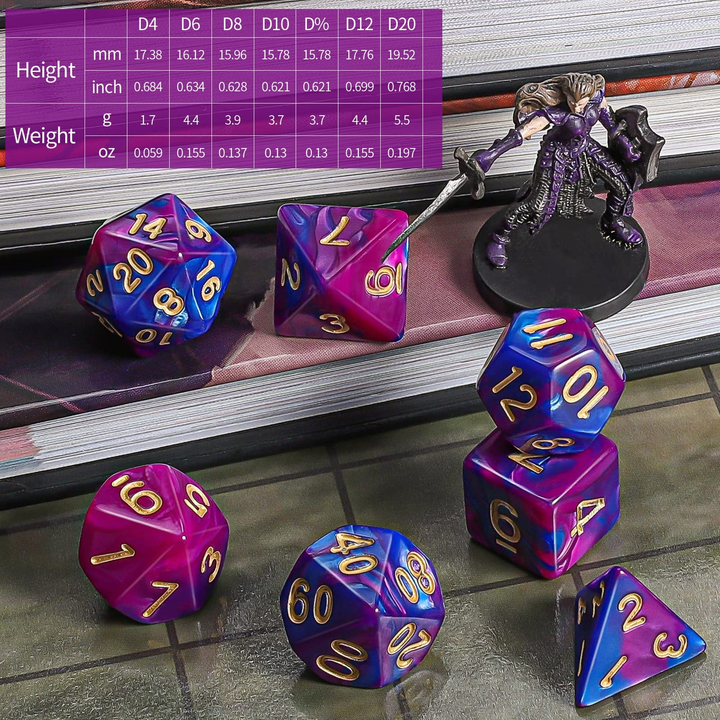 CiaraQ DND Polyhedral Dice Set with Black Dice Bag – D&D RPG Tabletop Dice