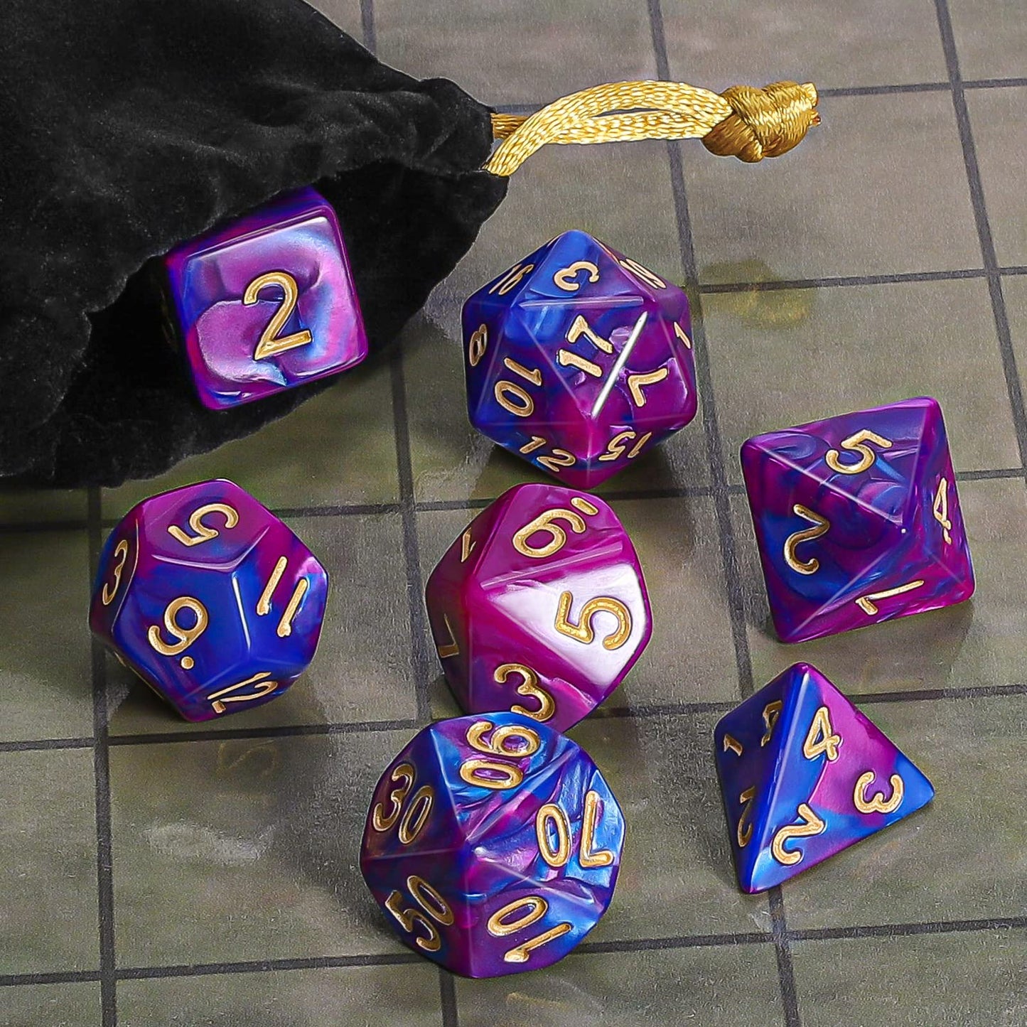 CiaraQ DND Polyhedral Dice Set with Black Dice Bag – D&D RPG Tabletop Dice