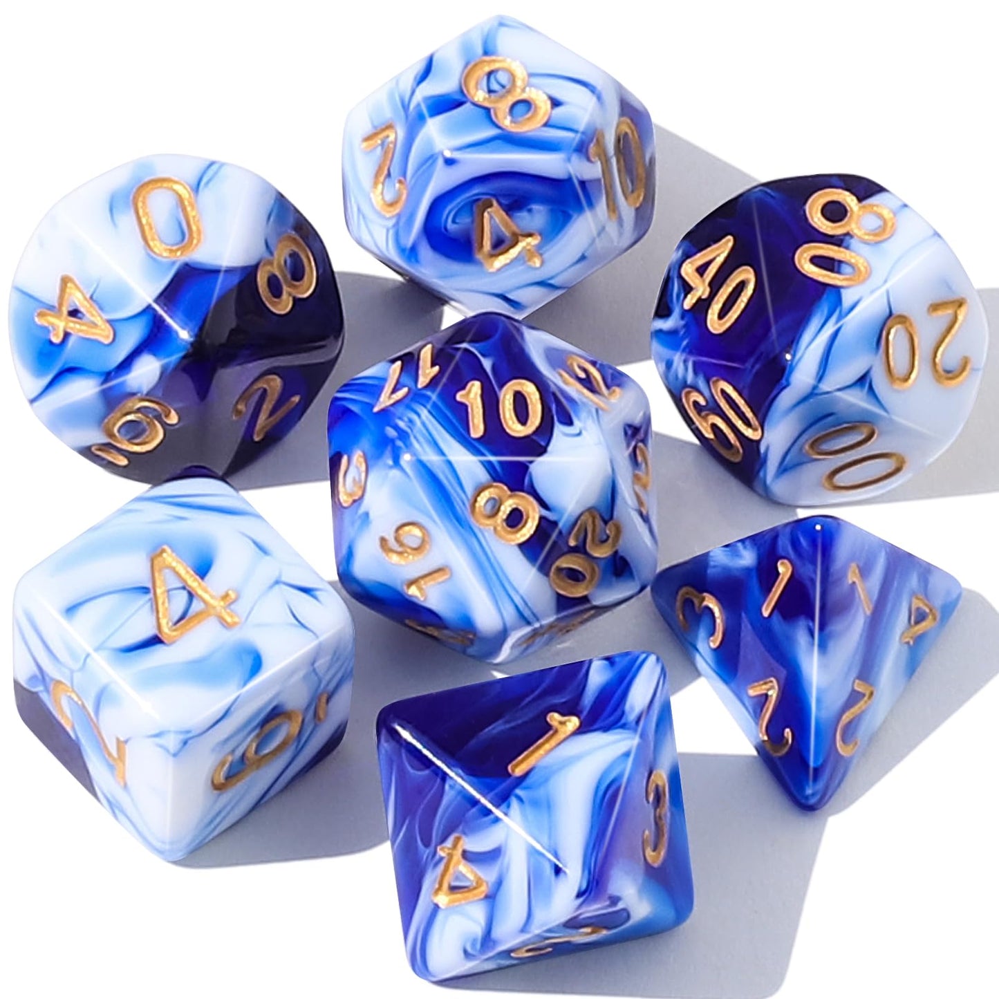 CiaraQ DND Polyhedral Dice Set with Velvet Bag – Blue Mixed White, for D&D & MTG