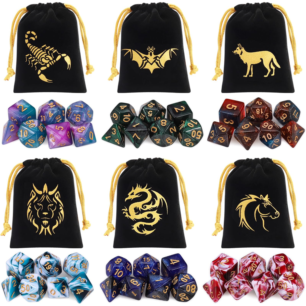 CiaraQ Polyhedral Dice Set – 42pc Multi-Color DND RPG Dice with Tray