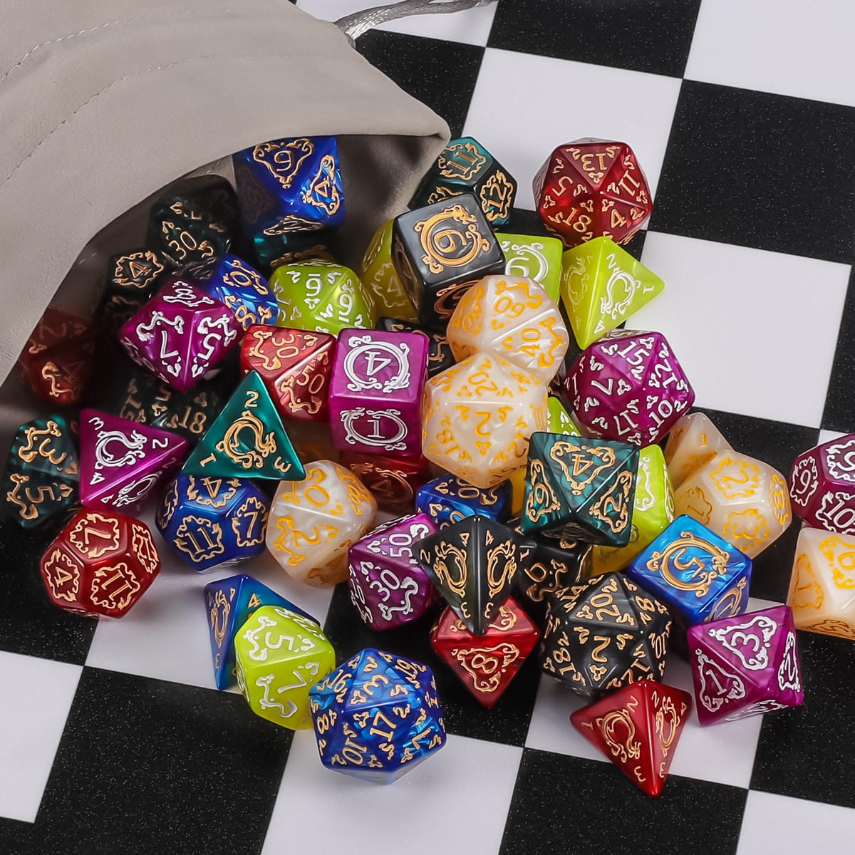 CiaraQ Polyhedral Dice Set – 49pc Multi-Color D&D RPG Dice