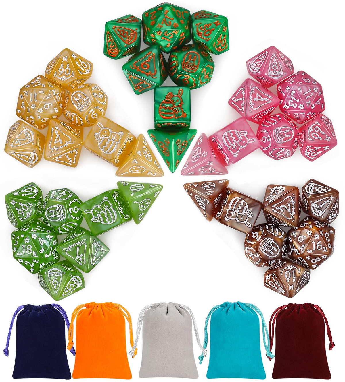 CiaraQ Polyhedral Dice Set – 35pcs Multi-Color DND RPG Dice with Velvet Bags
