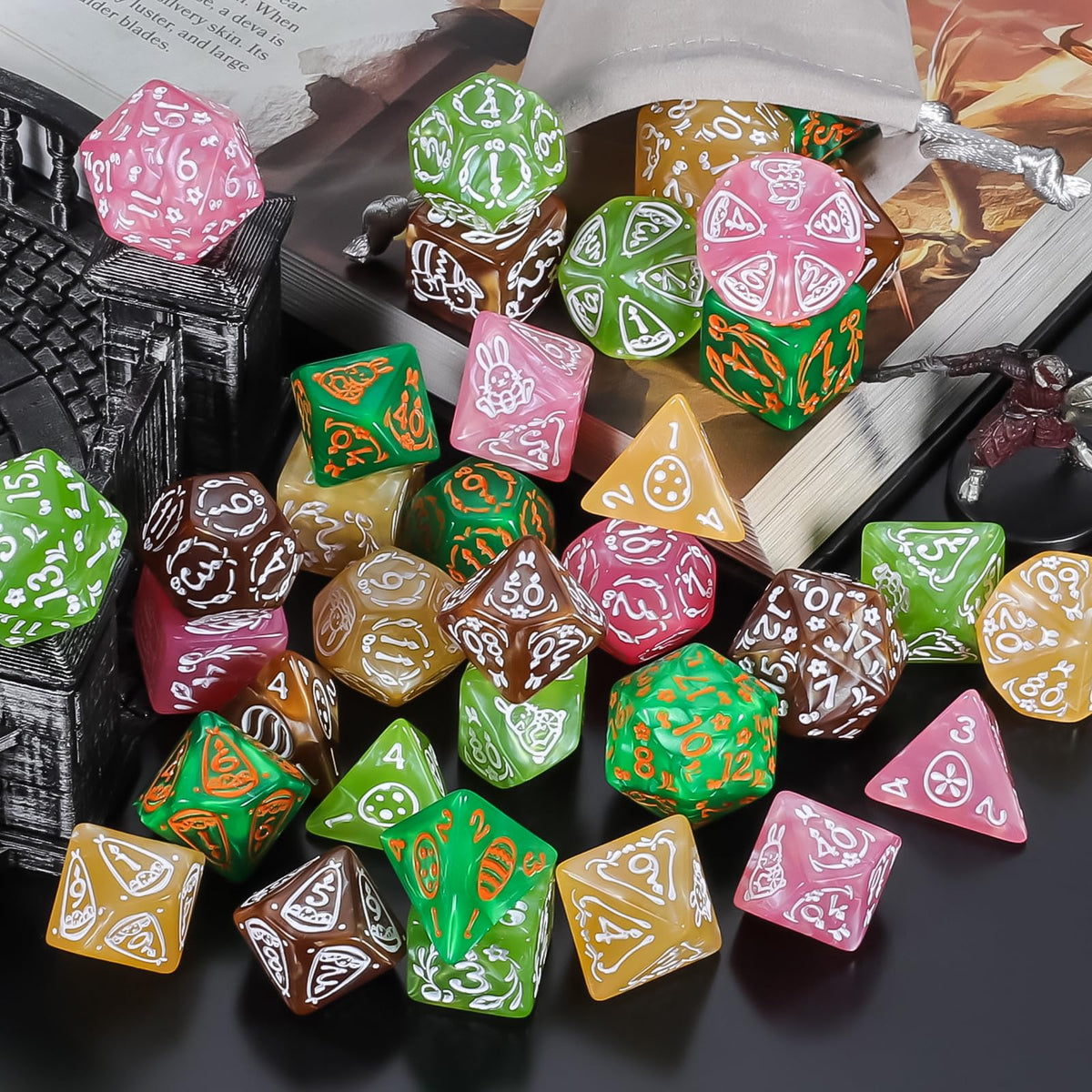 CiaraQ Polyhedral Dice Set – 35pcs Multi-Color DND RPG Dice with Velvet Bags