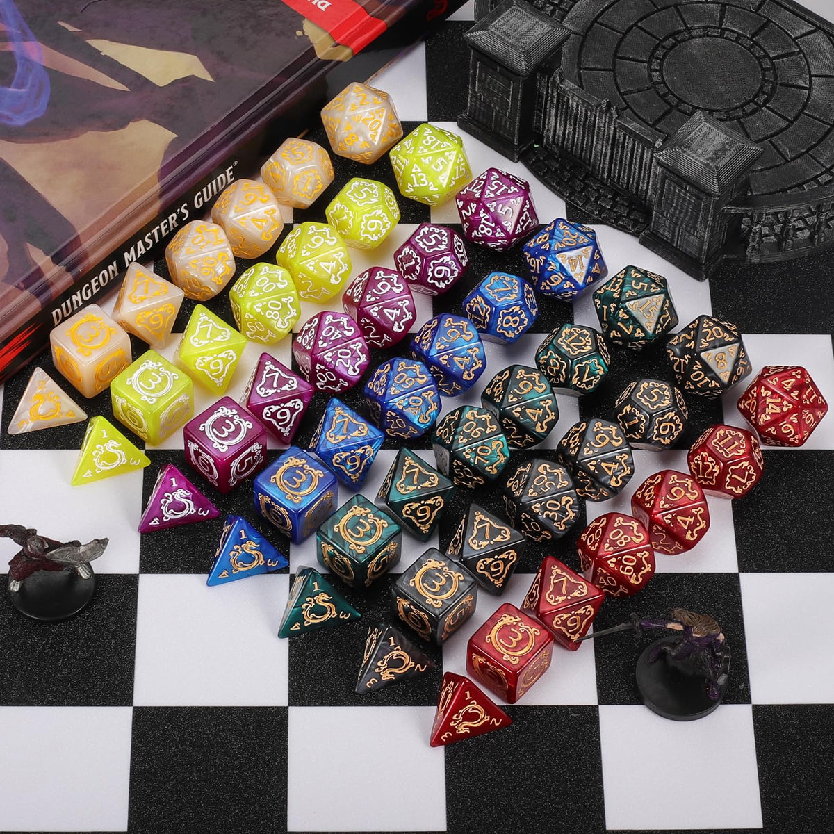 CiaraQ Polyhedral Dice Set – 49pc Multi-Color D&D RPG Dice